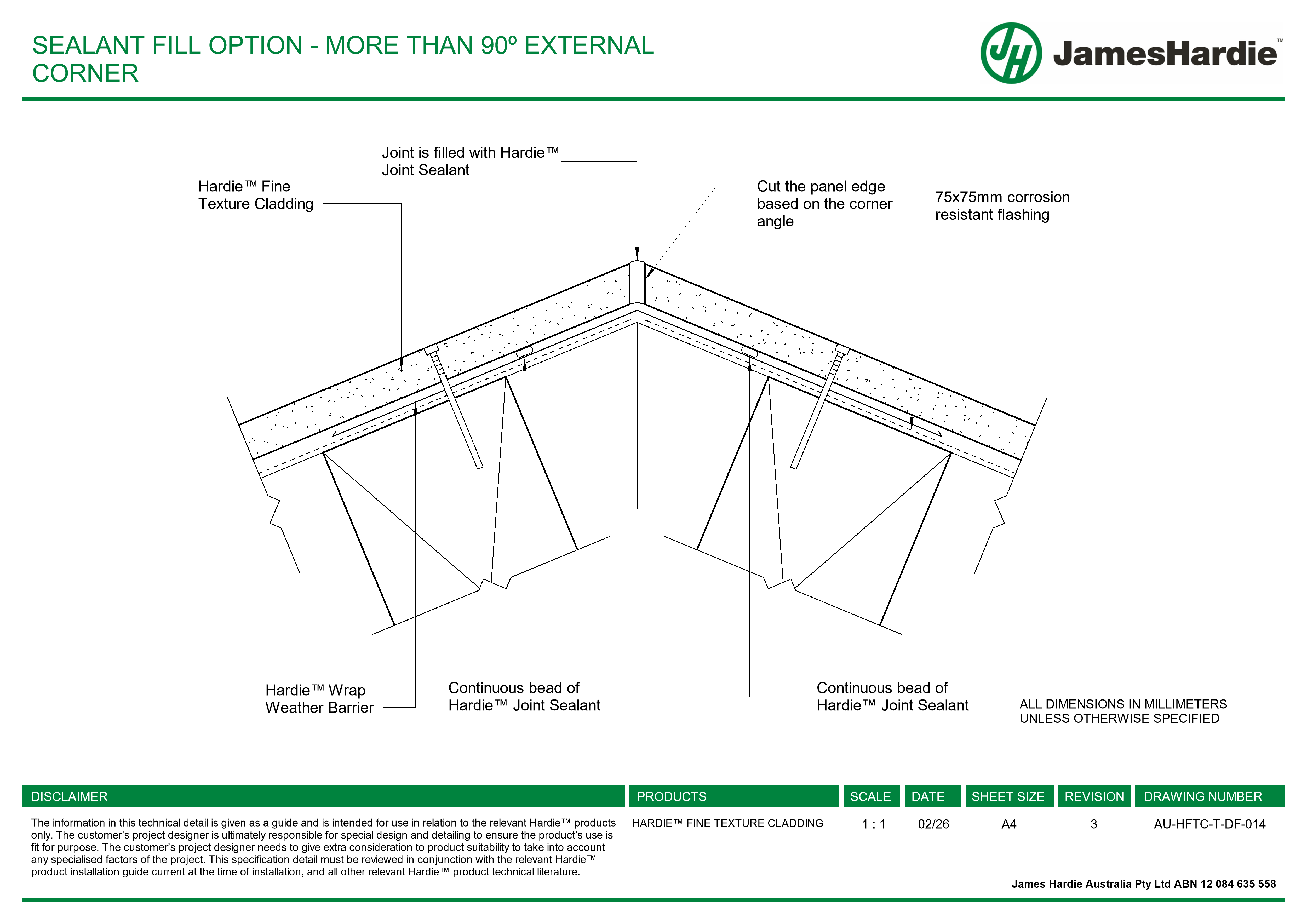 Navigate to AU-HFTC-T-DF-014 - SEALANT FILL OPTION - MORE THAN 90º EXTERNAL CORNER