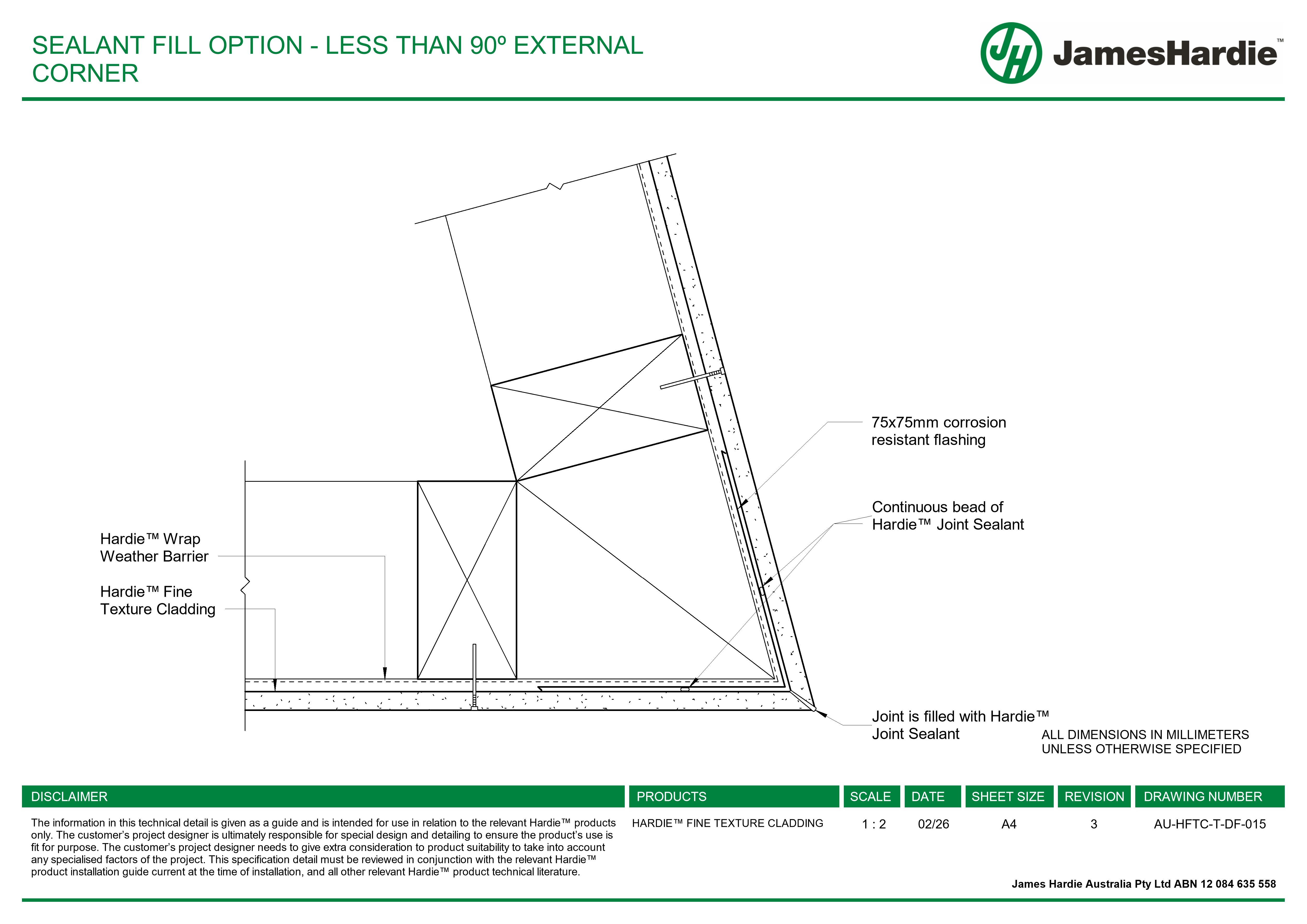 Navigate to AU-HFTC-T-DF-015 - SEALANT FILL OPTION - LESS THAN 90º EXTERNAL CORNER