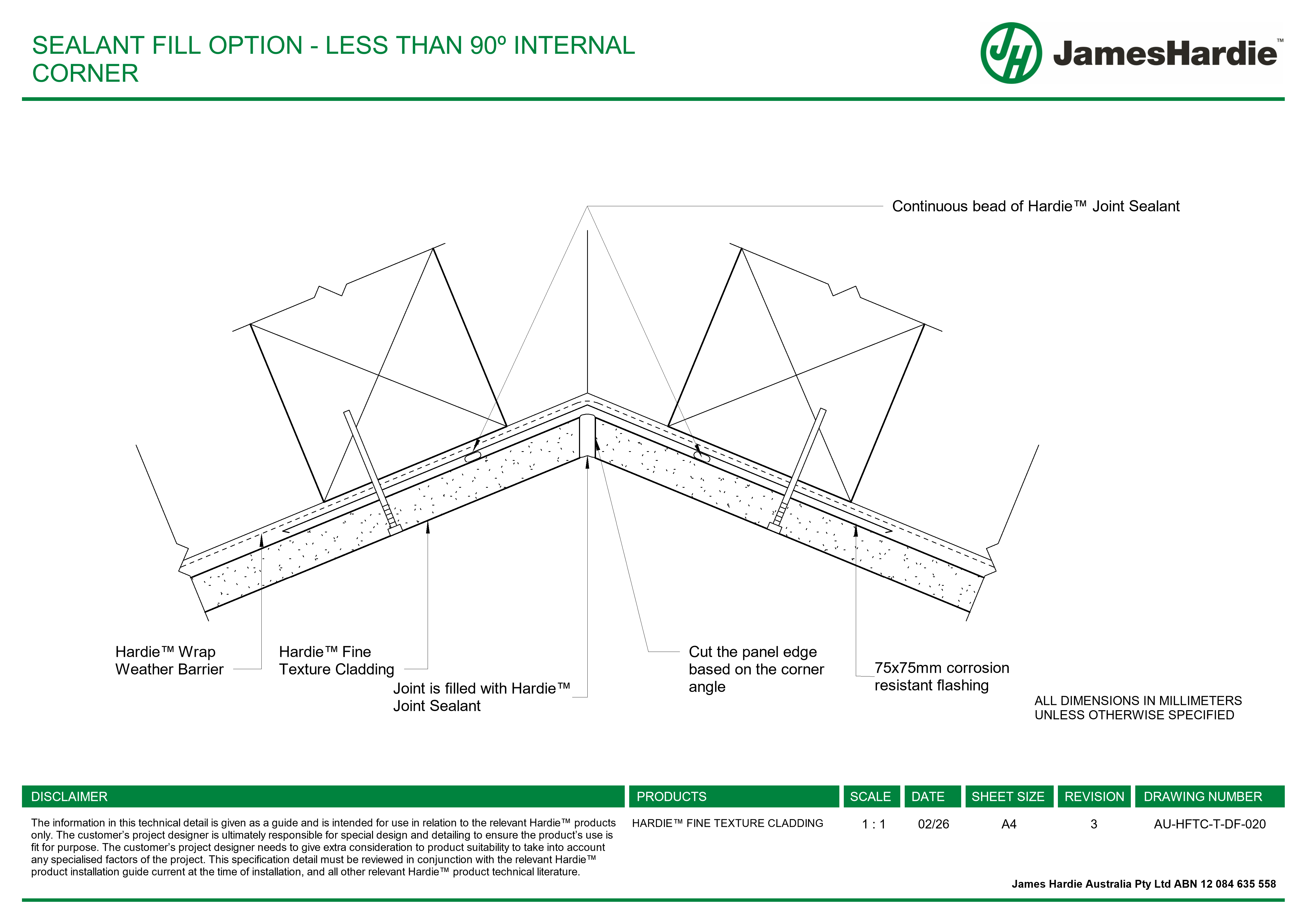 Navigate to AU-HFTC-T-DF-020 - SEALANT FILL OPTION - LESS THAN 90º INTERNAL CORNER