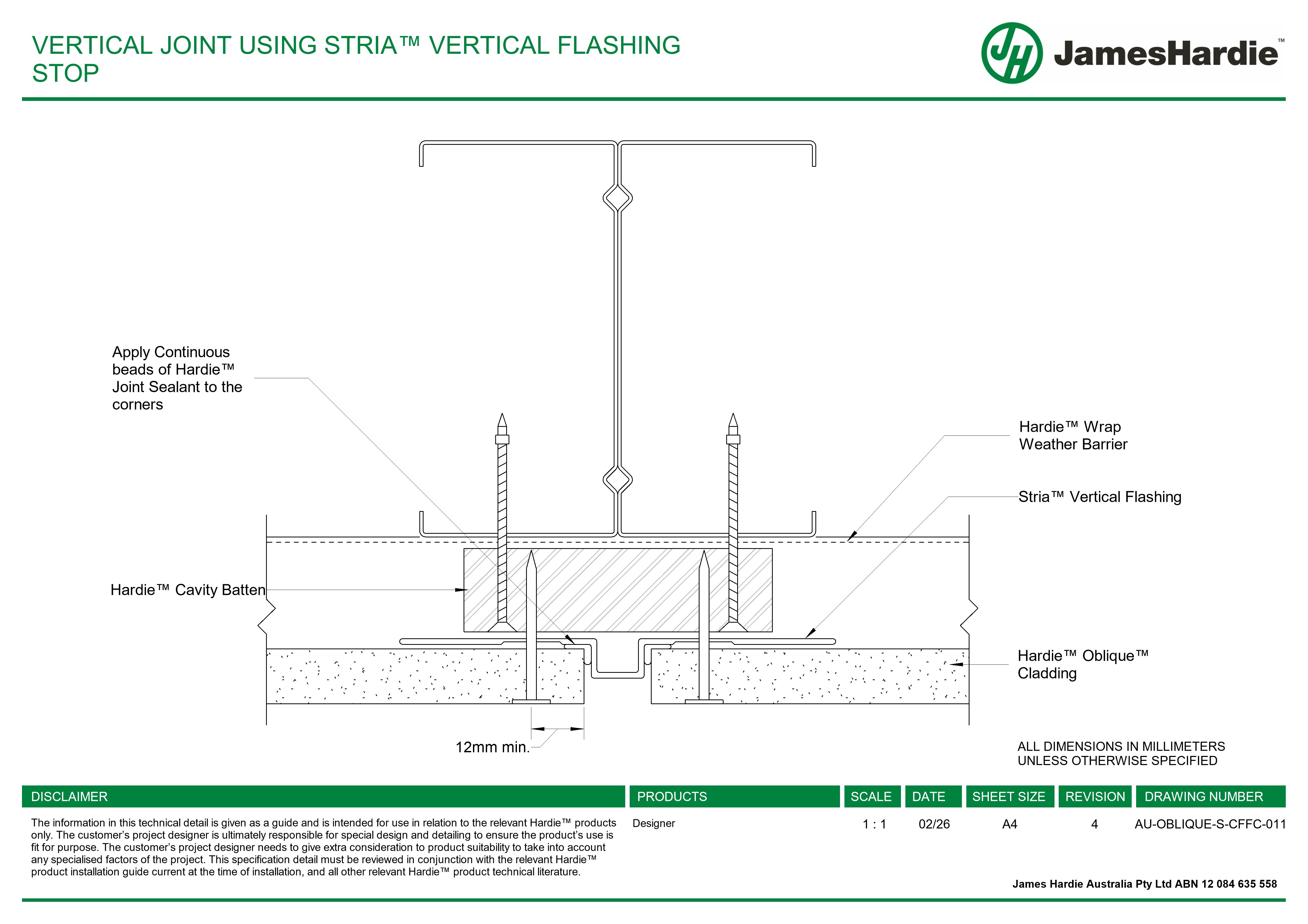 AU-OBLIQUE-S-CFFC-011 - VERTICAL JOINT USING STRIA™ VERTICAL FLASHING STOP