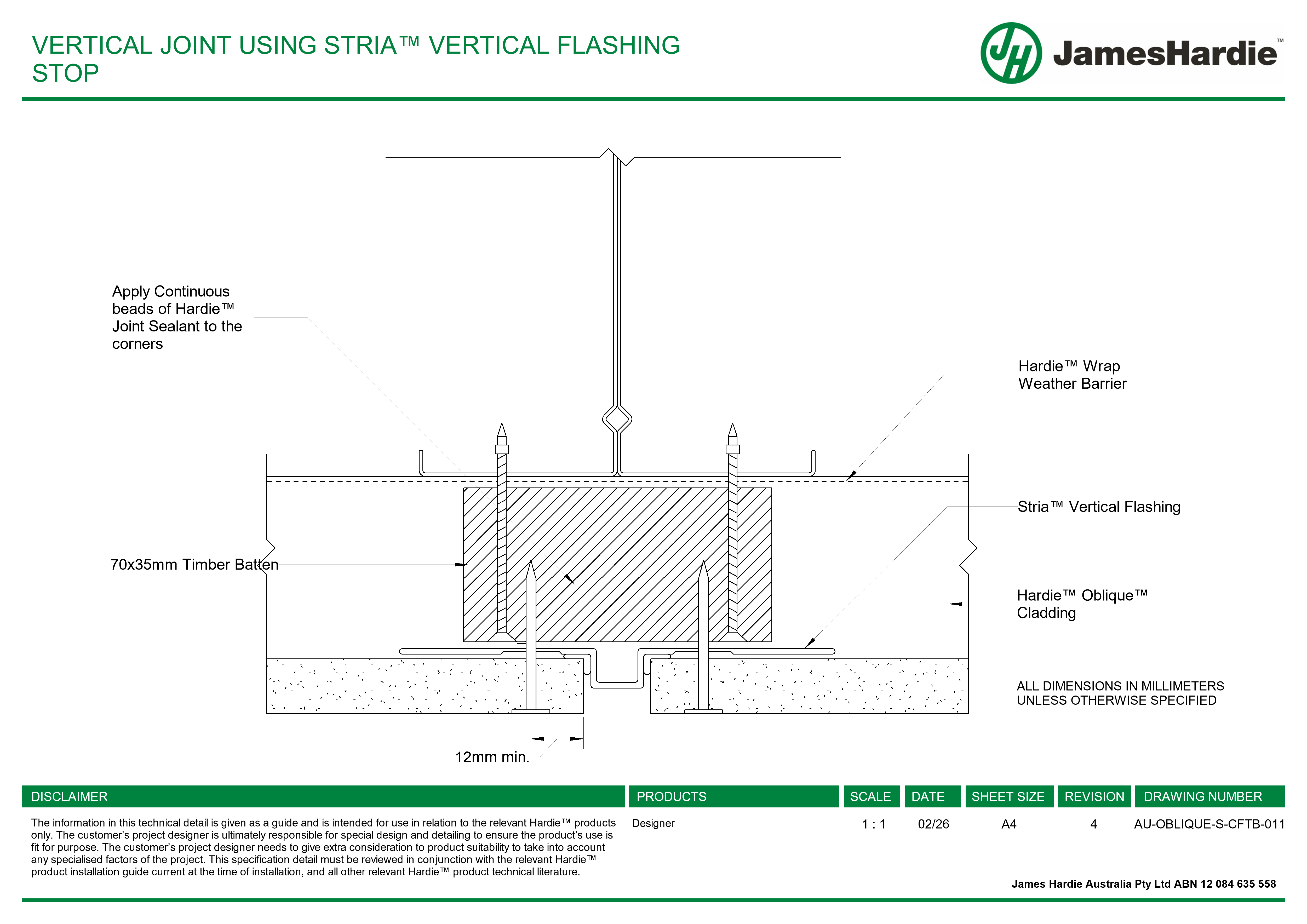 Navigate to AU-OBLIQUE-S-CFTB-011 - VERTICAL JOINT USING STRIA™ VERTICAL FLASHING STOP