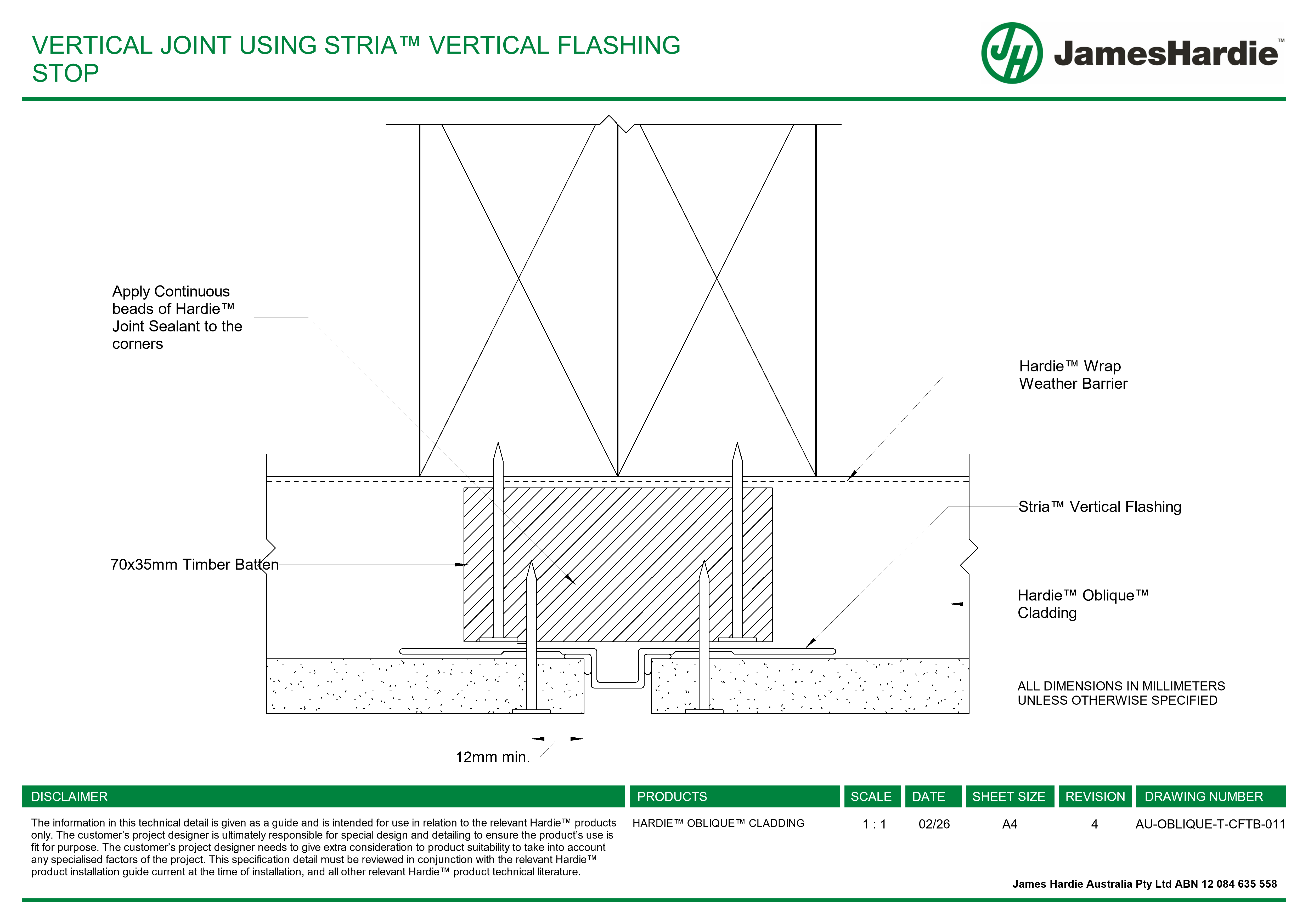 Navigate to AU-OBLIQUE-T-CFTB-011 - VERTICAL JOINT USING STRIA™ VERTICAL FLASHING STOP