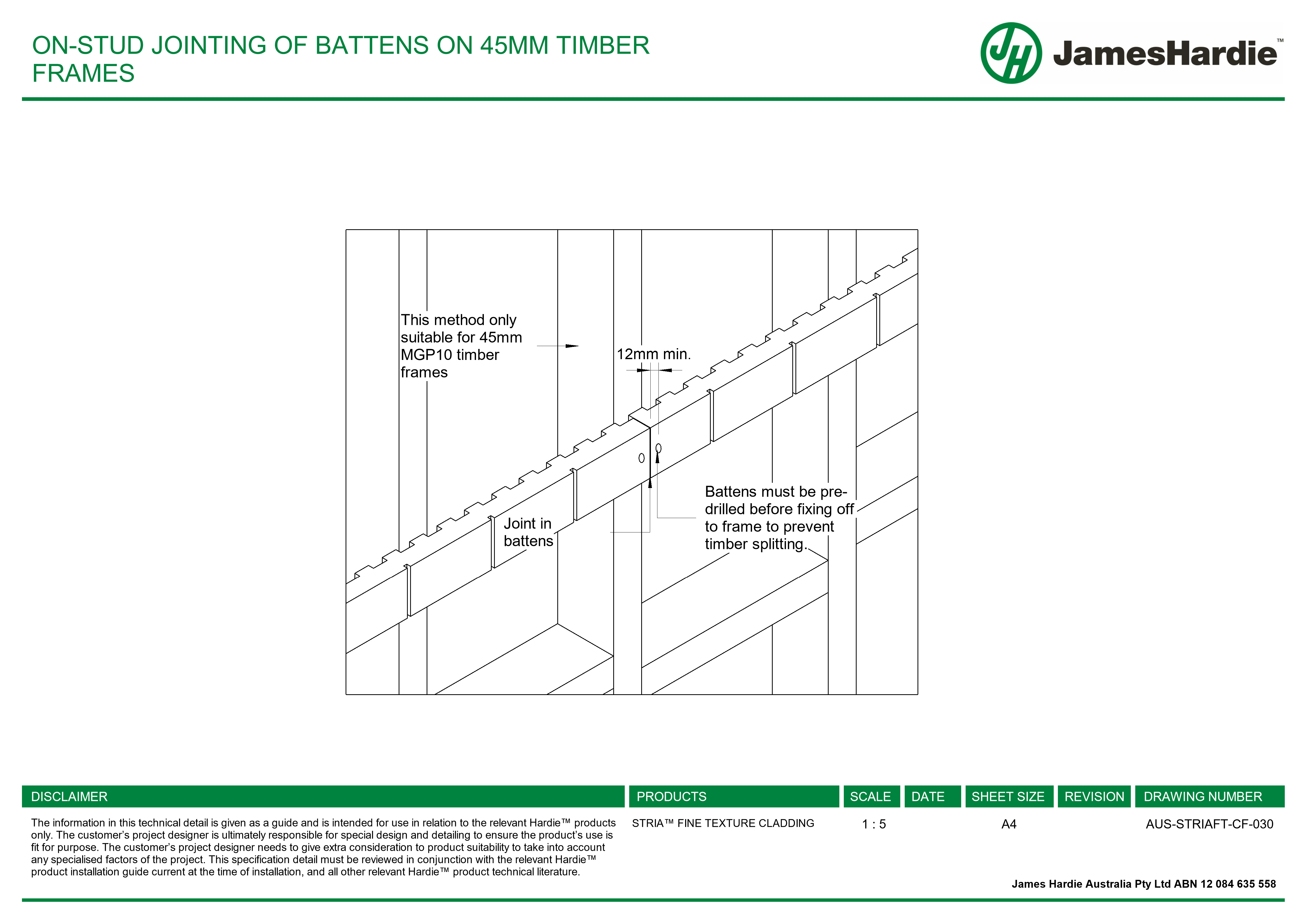 Navigate to AUS-STRIAFT-CF-030 - ON-STUD JOINTING OF BATTENS ON 45MM TIMBER FRAMES