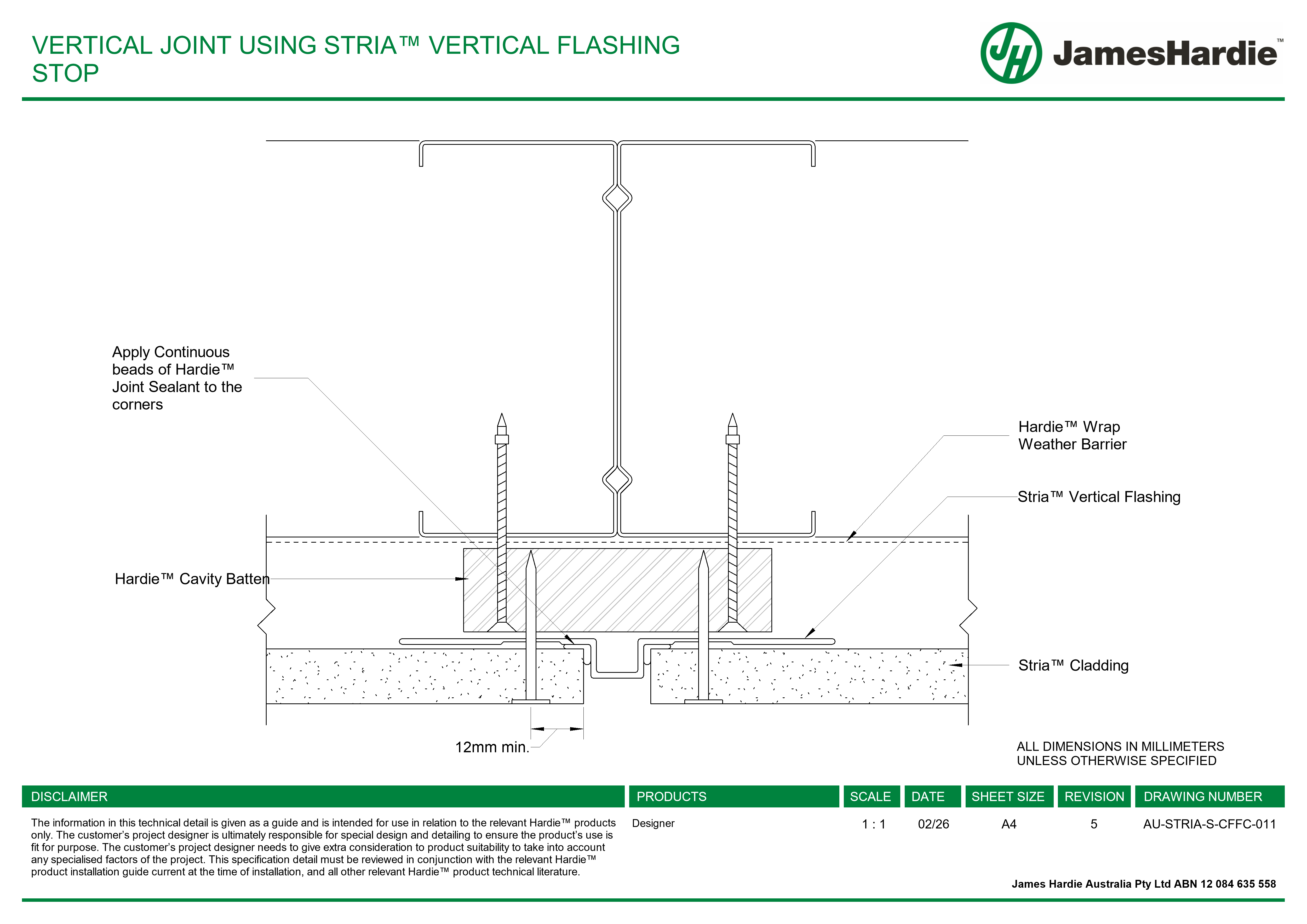 Navigate to AU-STRIA-S-CFFC-011 - VERTICAL JOINT USING STRIA™ VERTICAL FLASHING STOP