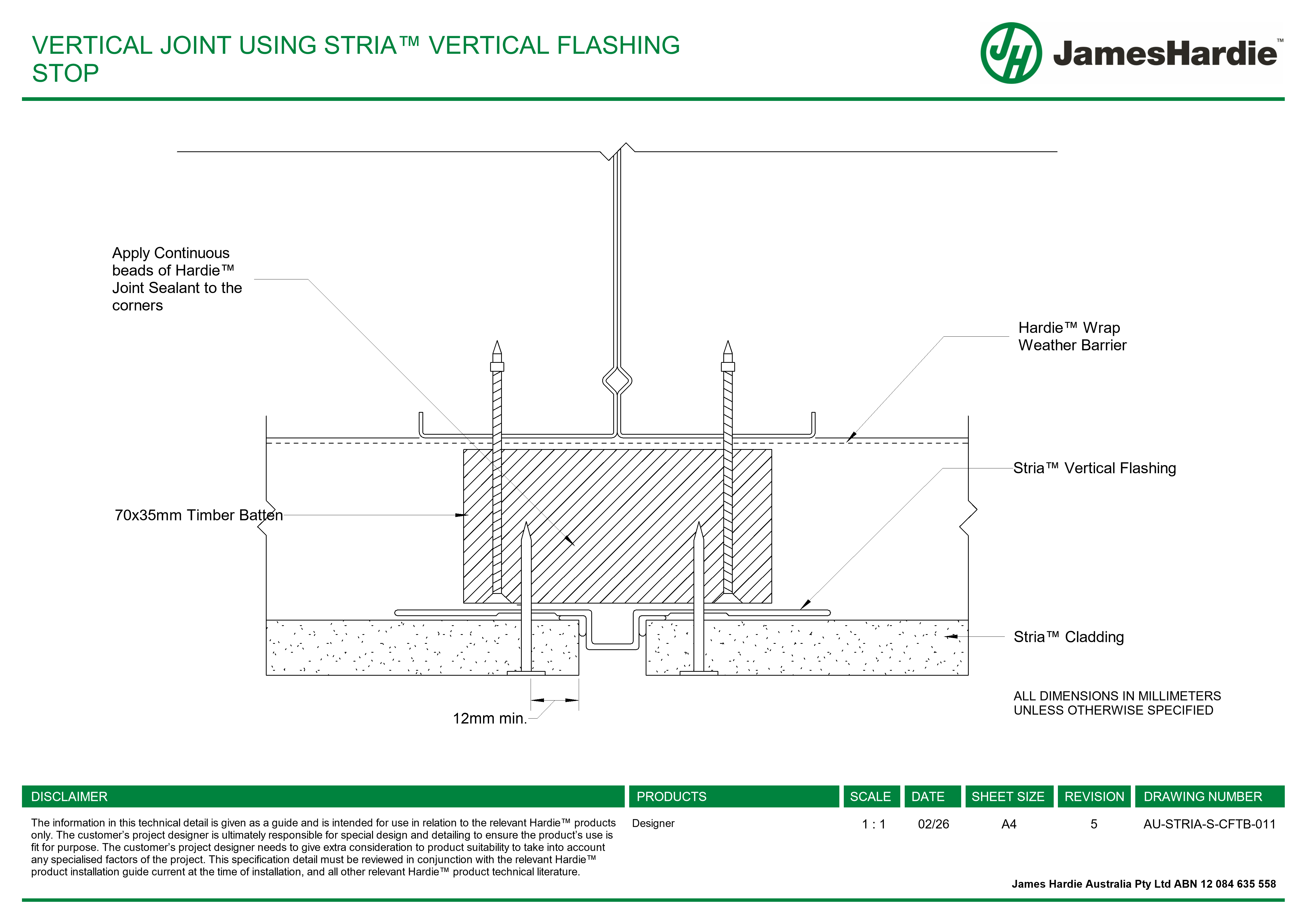 Navigate to AU-STRIA-S-CFTB-011 - VERTICAL JOINT USING STRIA™ VERTICAL FLASHING STOP