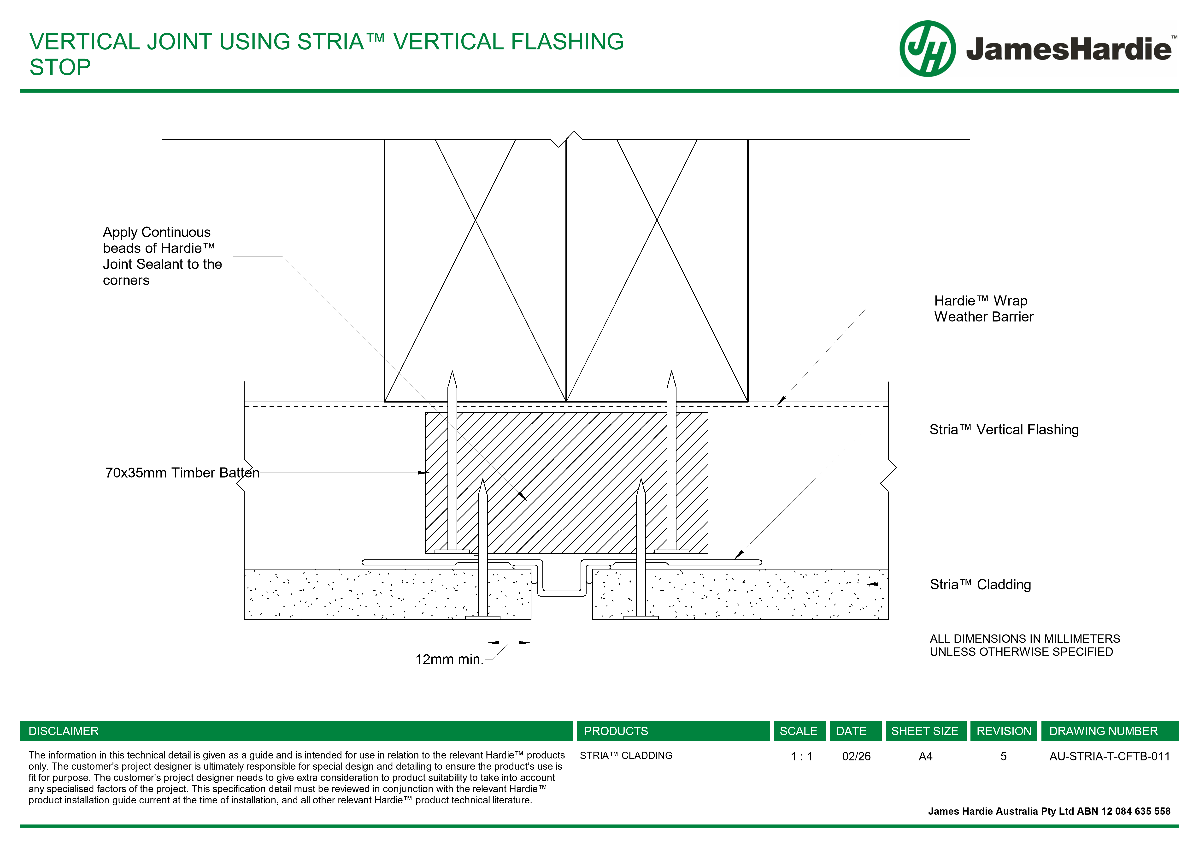 Navigate to AU-STRIA-T-CFTB-011 - VERTICAL JOINT USING STRIA™ VERTICAL FLASHING STOP