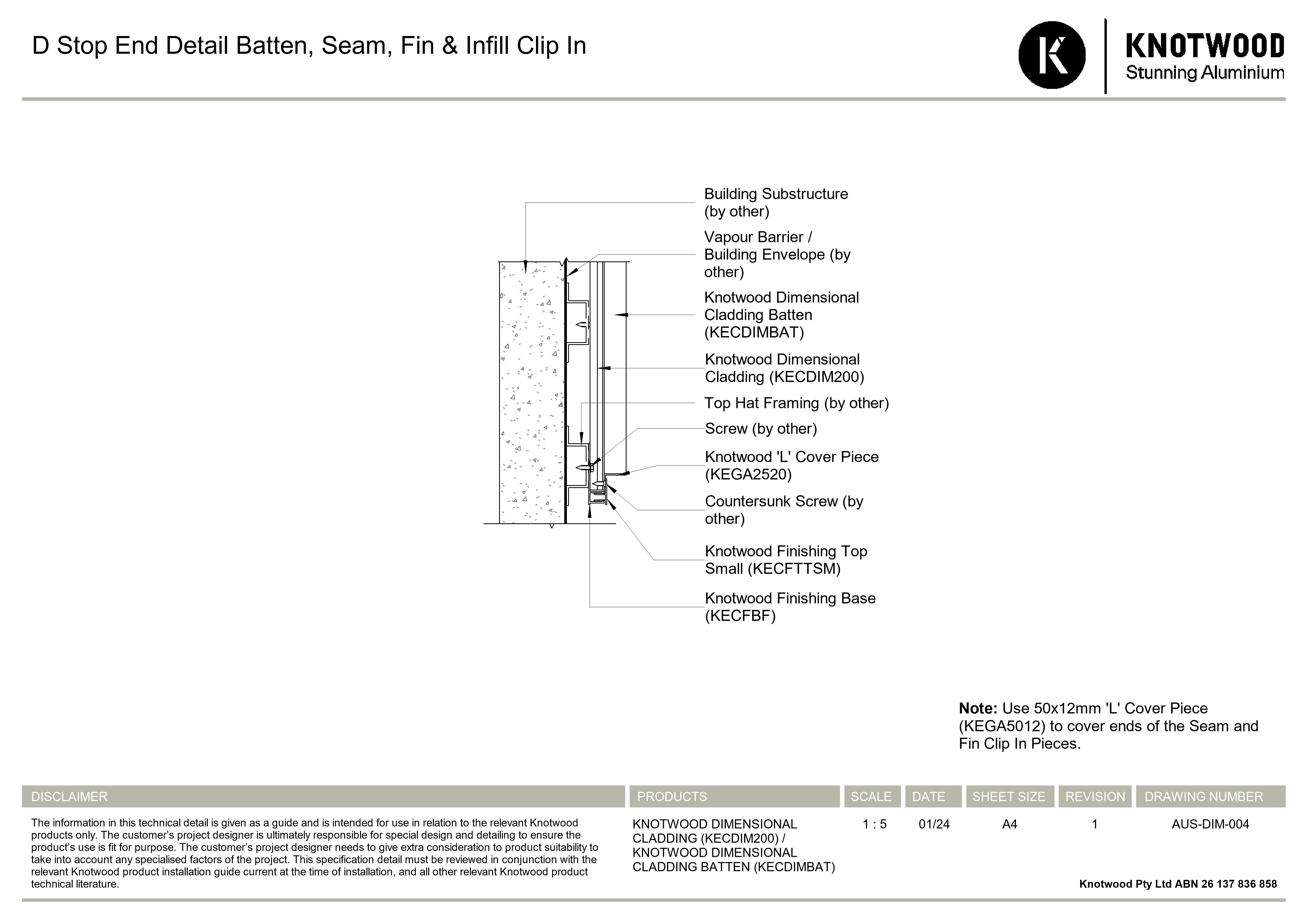 AUS-DIM-004 - D Stop End Detail Batten, Seam, Fin & Infill Clip In