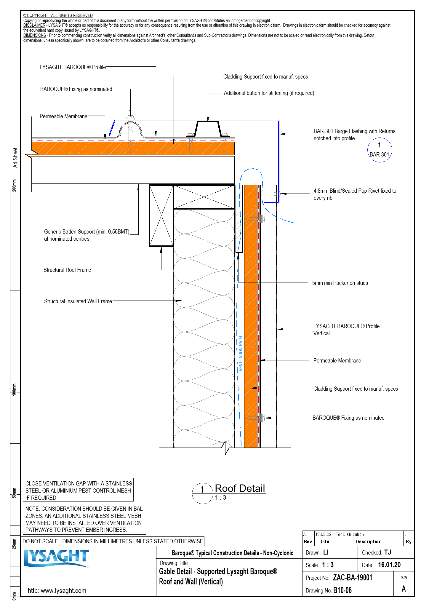  Image of B10-06 - Gable Detail - Supported Lysaght Baroque® Roof and Wall (Vertical)