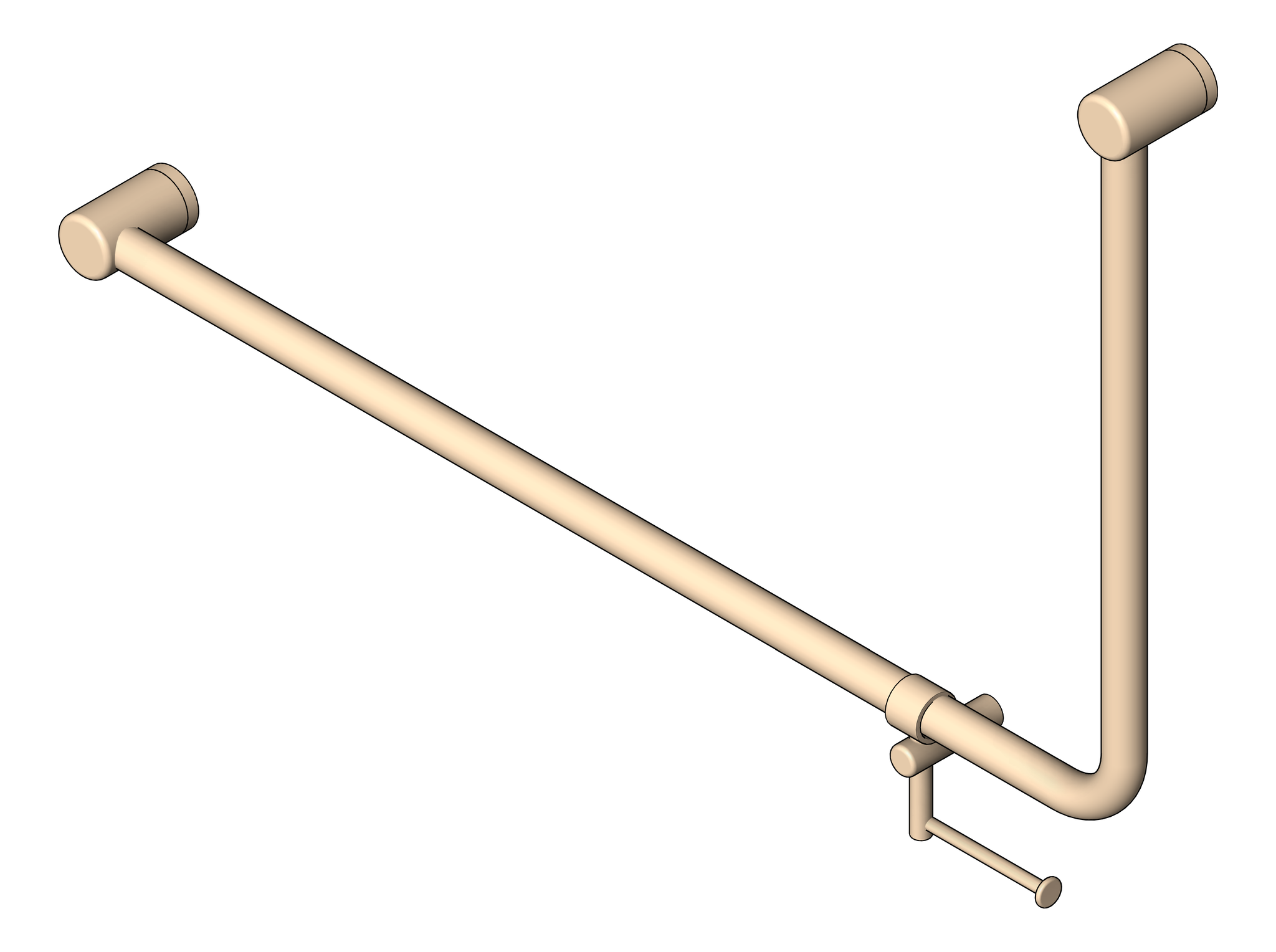 GrabRail 90Deg Nero Ambulant BentTube 1000mm ToiletRollHolder