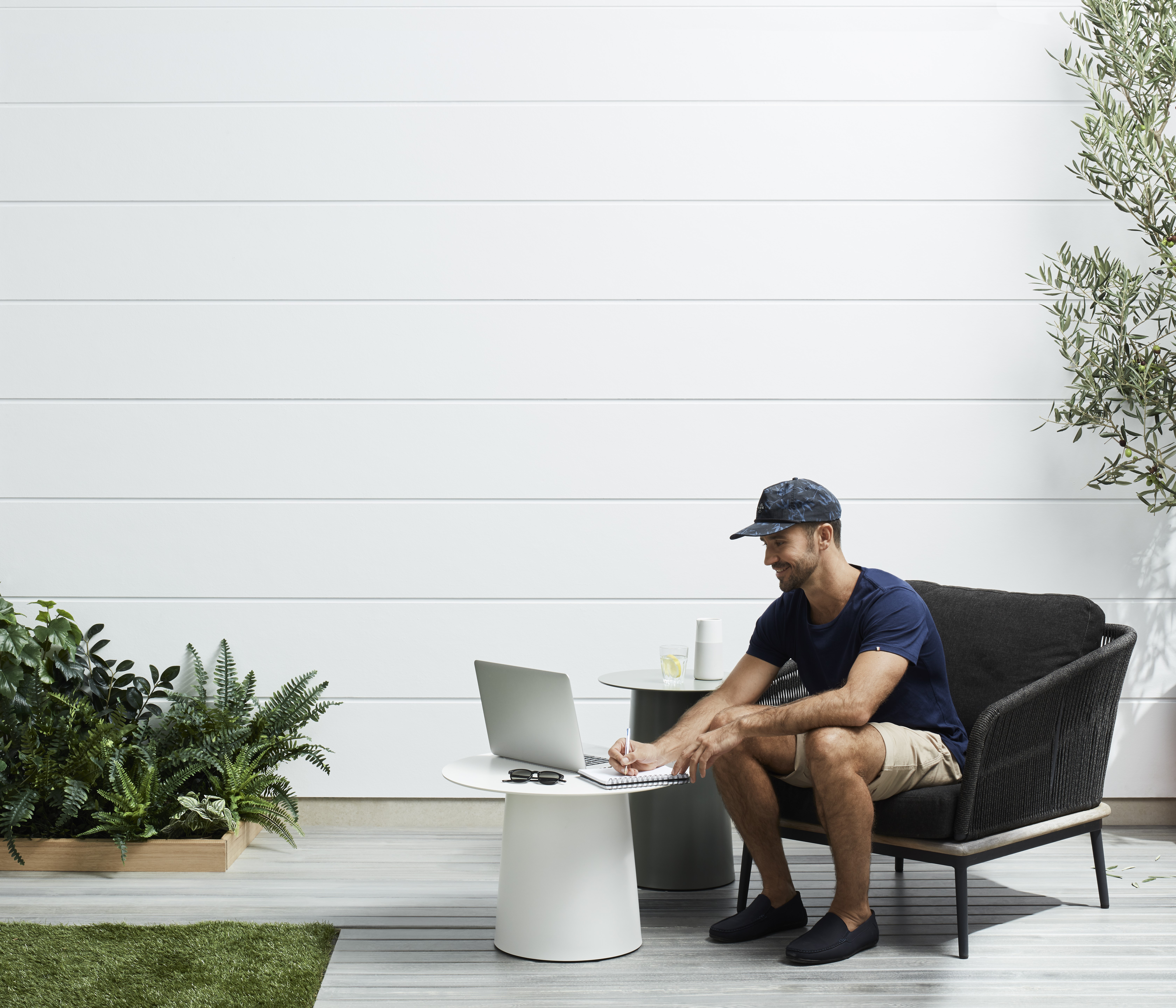 Stria Cladding 325mm White Vignette Home Office Man James Hardie Image of James Hardie - External Cladding - Stria Cladding