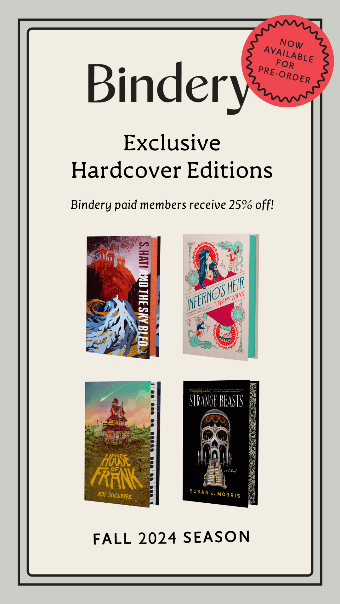 DISCOUNT CODE for Exclusive Hardcover Editions of Fall Season Bindery Books!