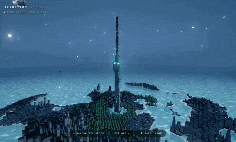 The monolith ages and the sky shifts as a new Bitcoin block lands