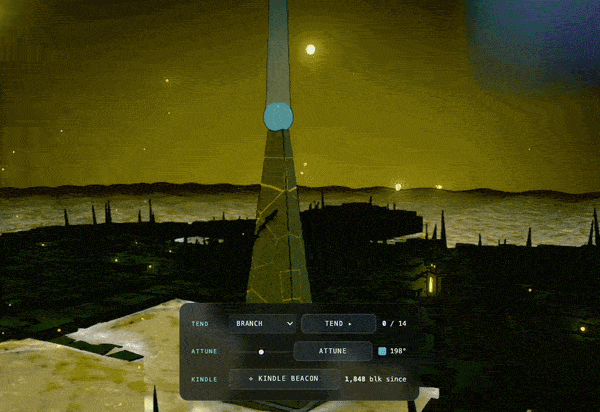 The summit beacon ignites and burns, then settles to a permanent ember
