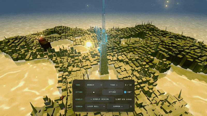 A laser-eyed bull is summoned into the world beneath the monolith