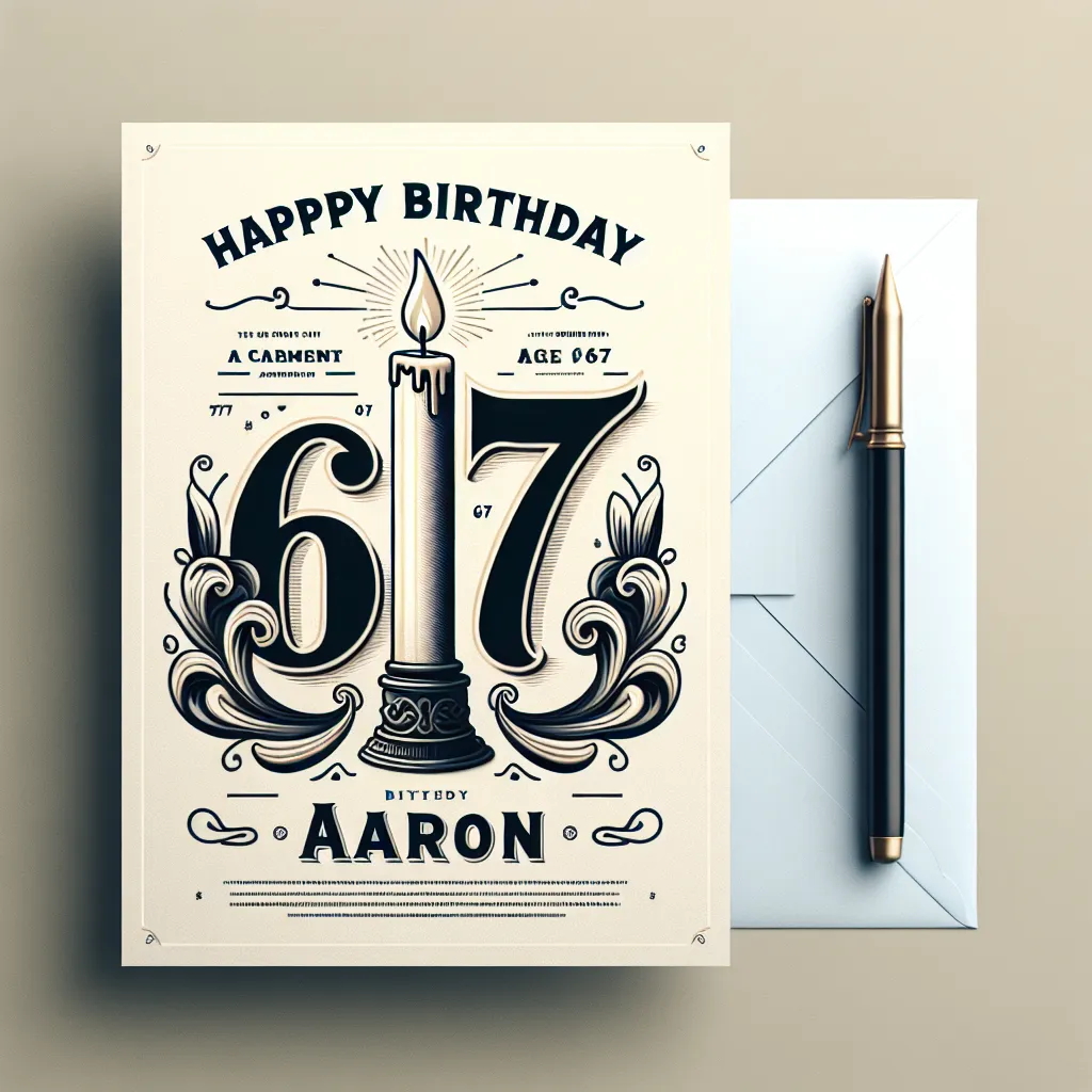 Happy 67th Birthday Aaron with Candle Elegant Classic Style