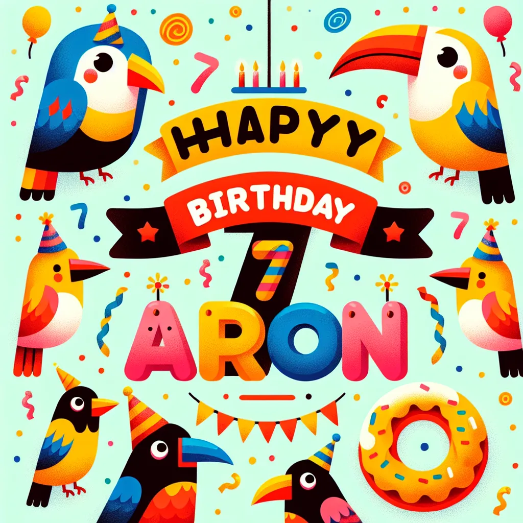 Happy 7th Birthday Aaron with Birds Humorous Funny Style