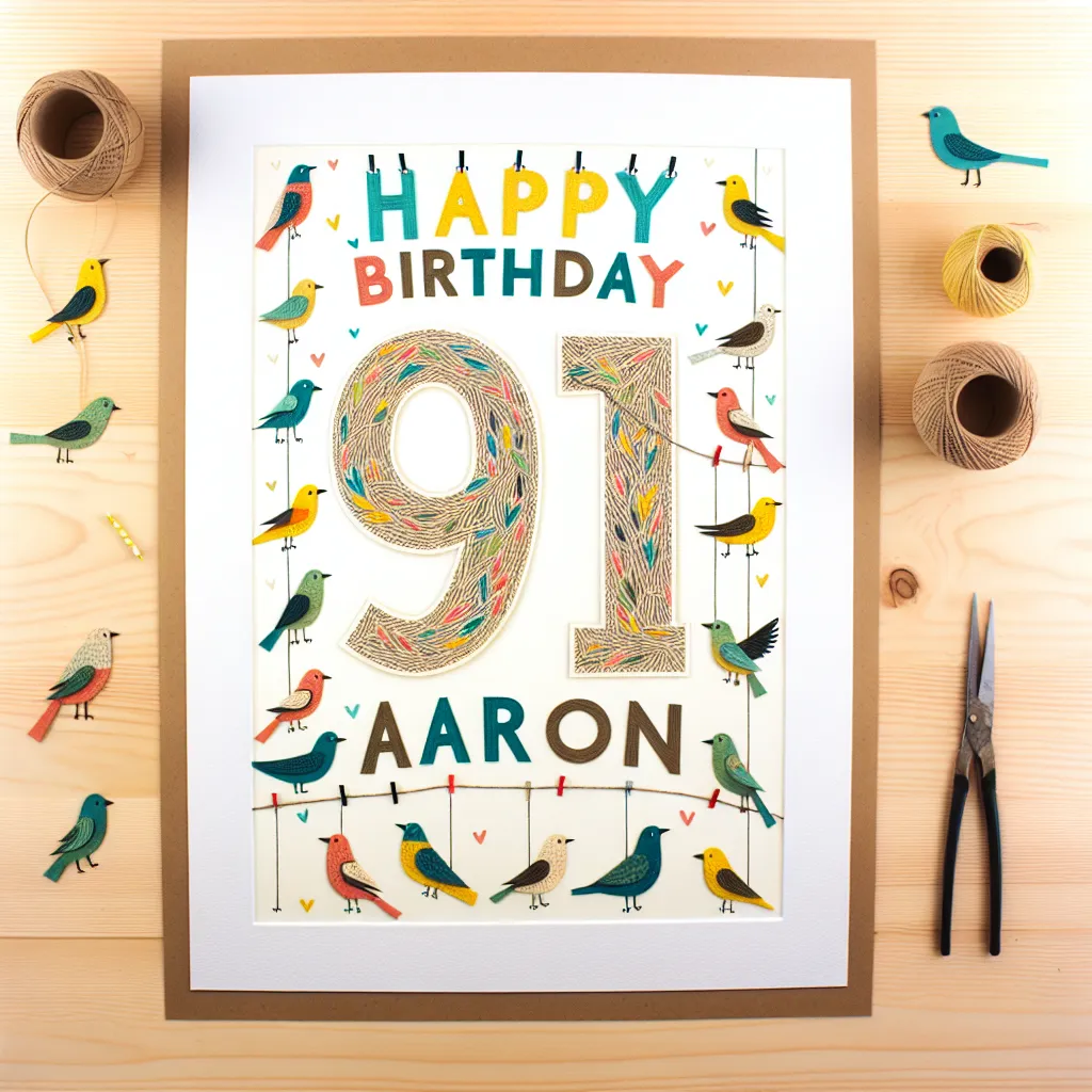 Happy 91st Birthday Aaron with Birds Handcrafted DIY Style