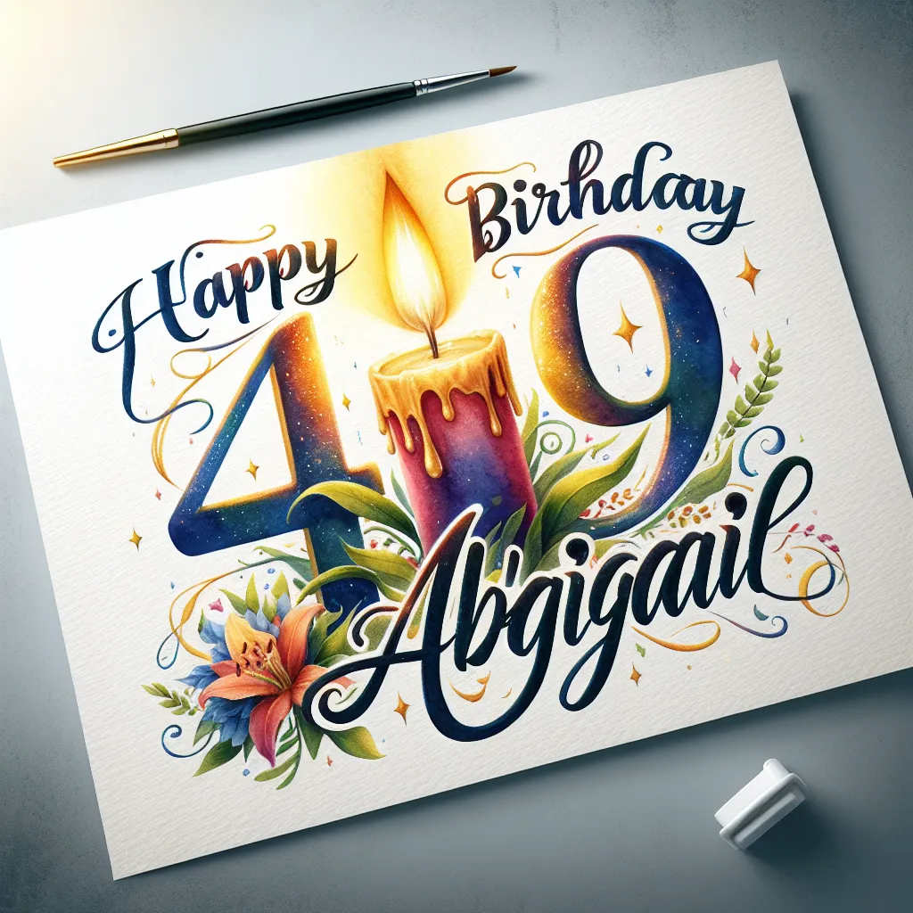 Happy 49th Birthday Abigail with Candle Watercolor Style