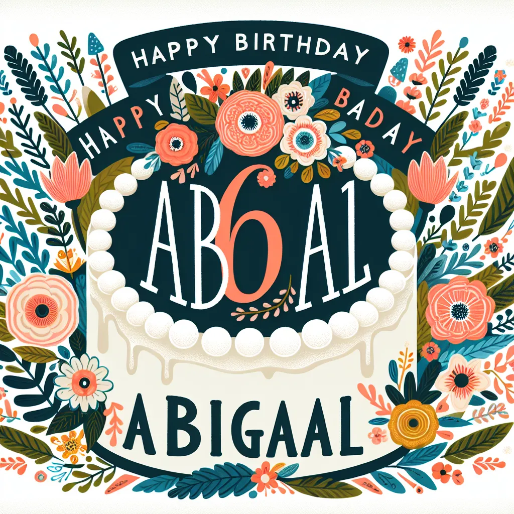Happy 61st Birthday Abigail with Cake Nature Floral Style