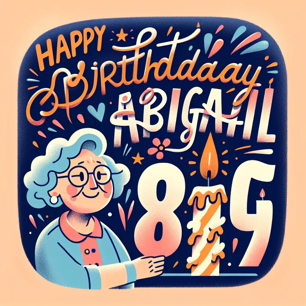 Happy 84th Birthday Abigail with Candle Illustration Cartoon Style