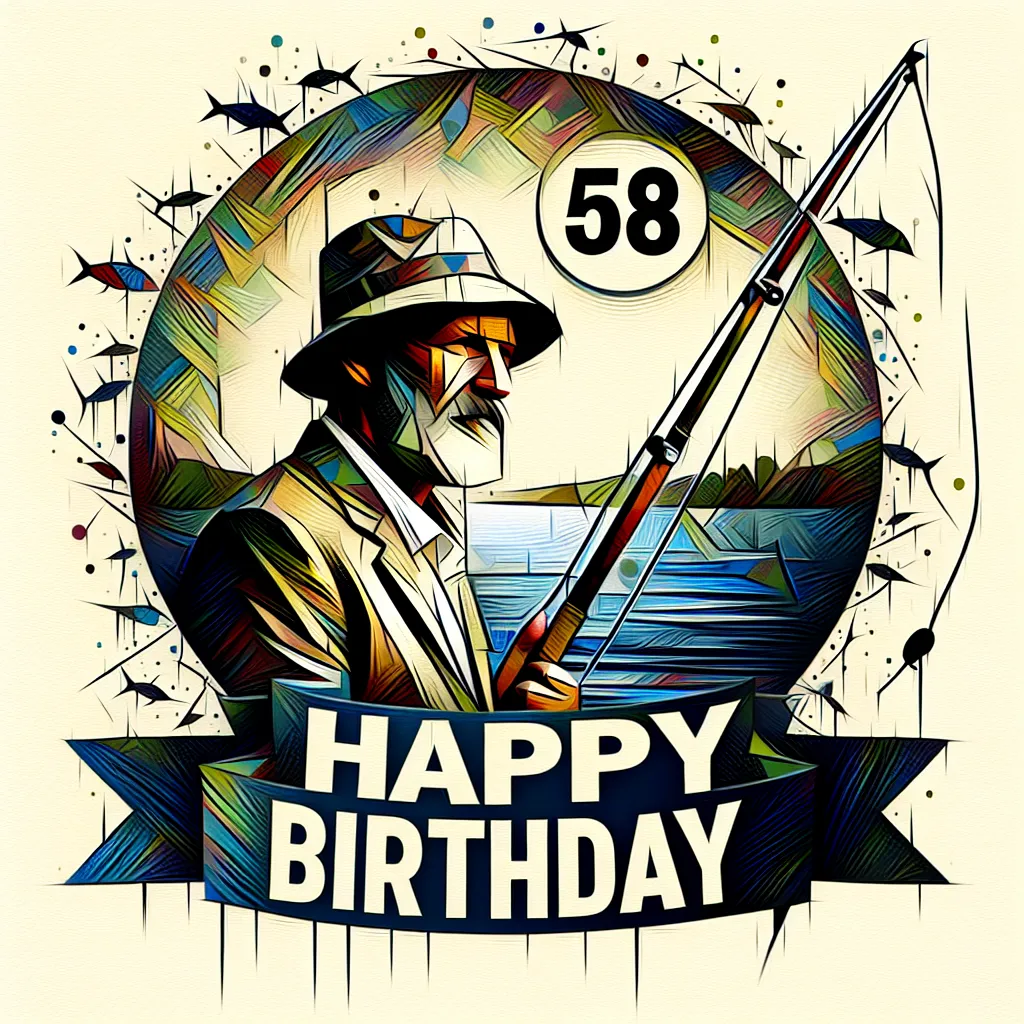 Happy 58th Birthday Adam with Fisherman Abstract Art Style