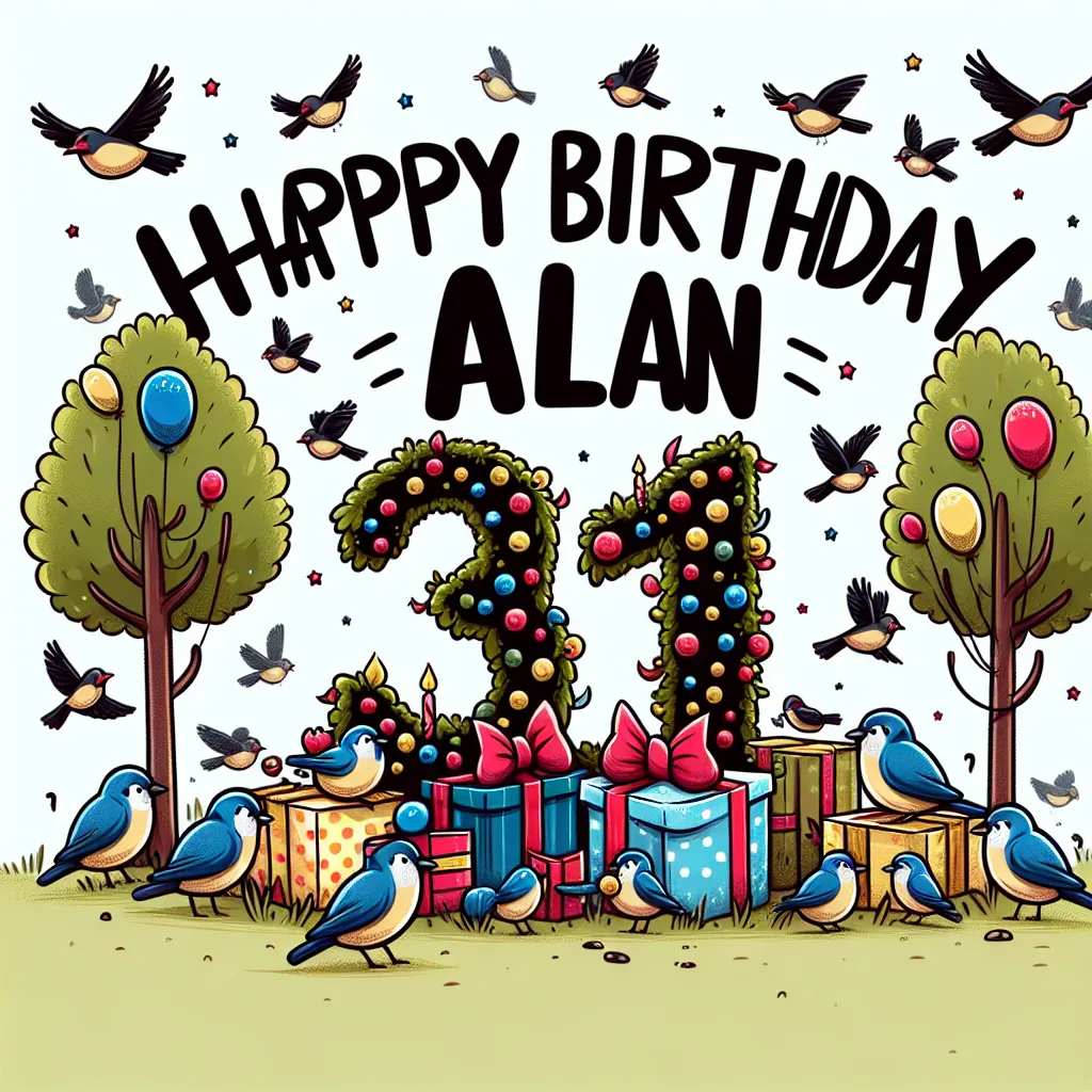 Happy 31st Birthday Alan with Birds Illustration Cartoon Style