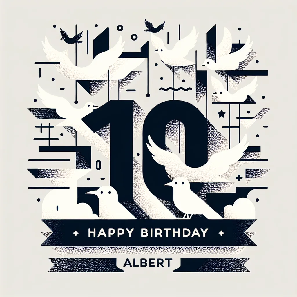 Happy 10th Birthday Albert with Birds Modern Minimalist Style