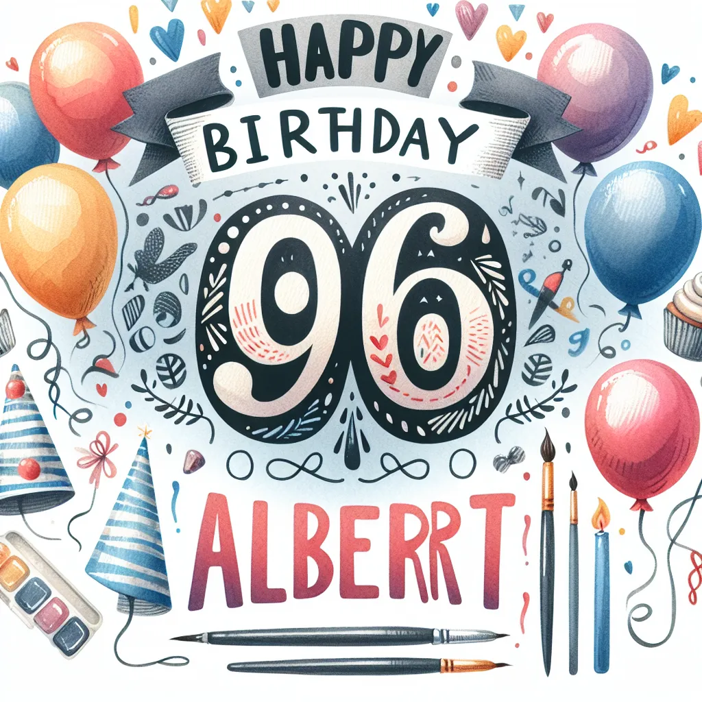 Happy 96th Birthday Albert with Balloon Watercolor Style