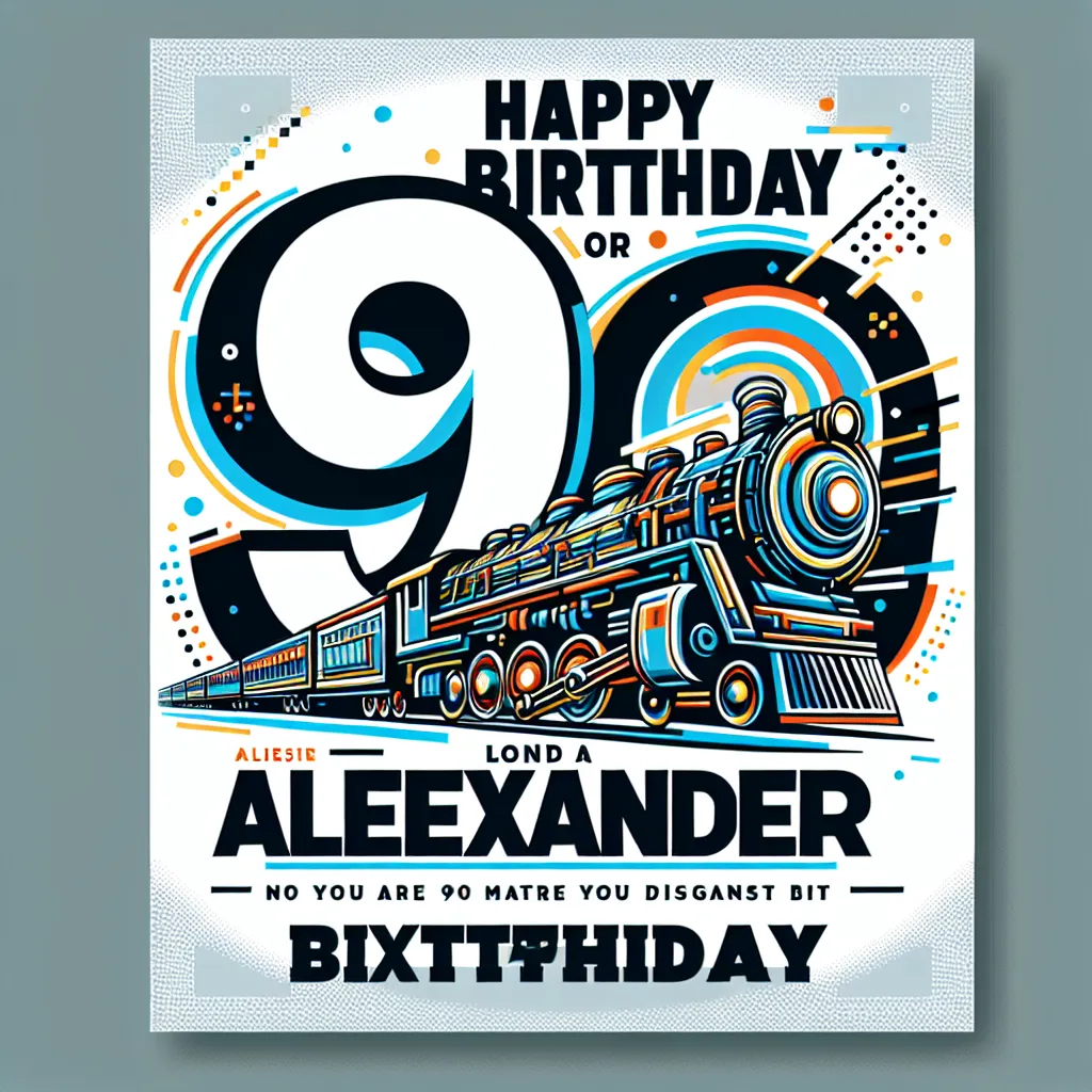 Happy 90th Birthday Alexander with Train Abstract Art Style