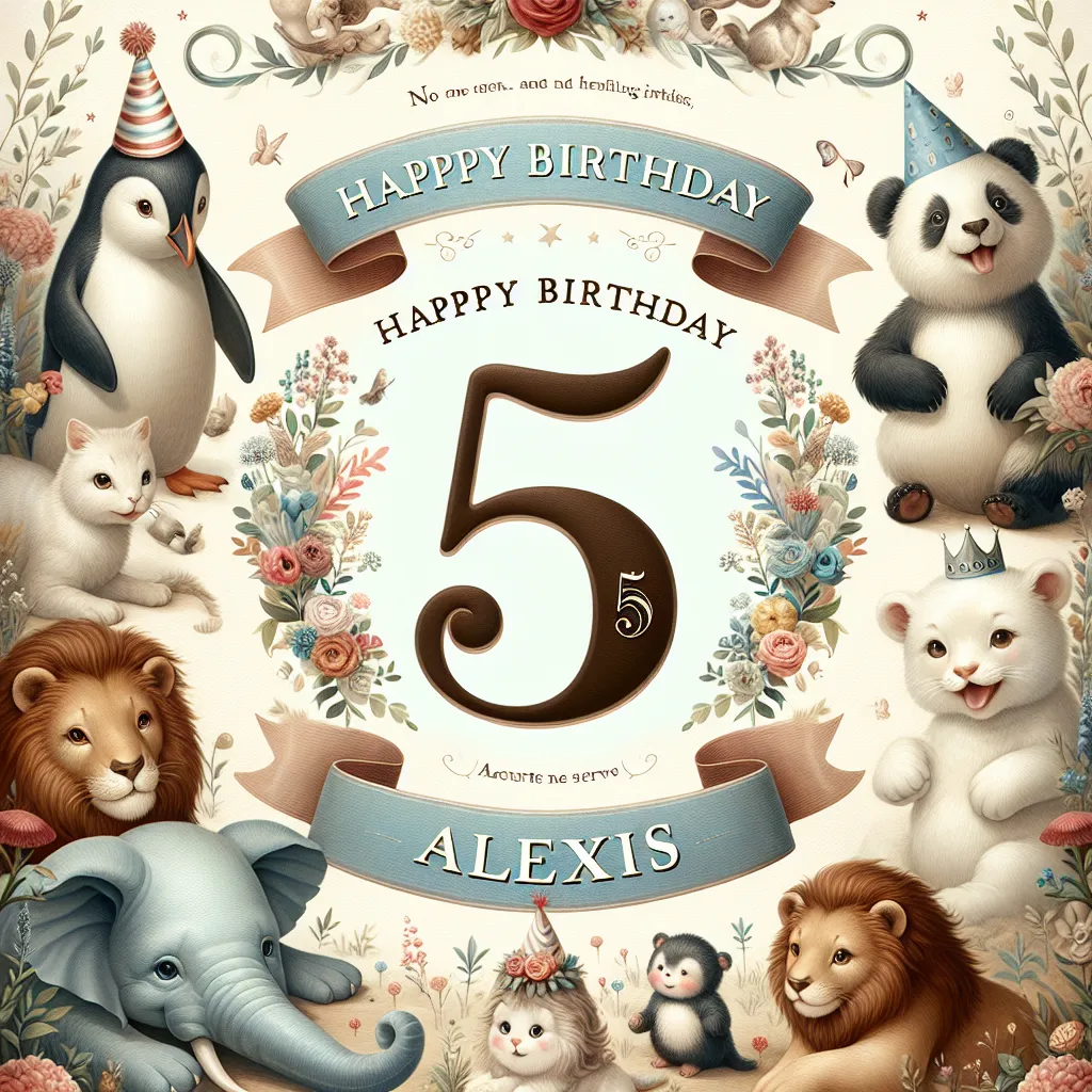 Happy 5th Birthday Alexis with Cute Animals Elegant Classic Style