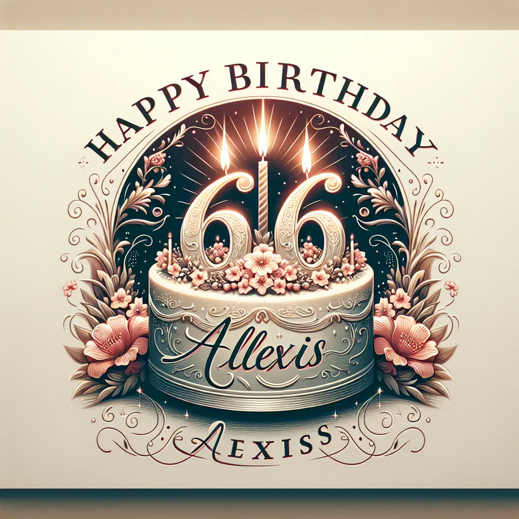 Happy 66th Birthday Alexis with Cake Elegant Classic Style