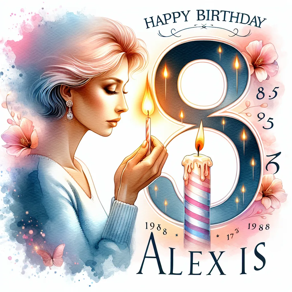 Happy 85th Birthday Alexis with Candle Watercolor Style