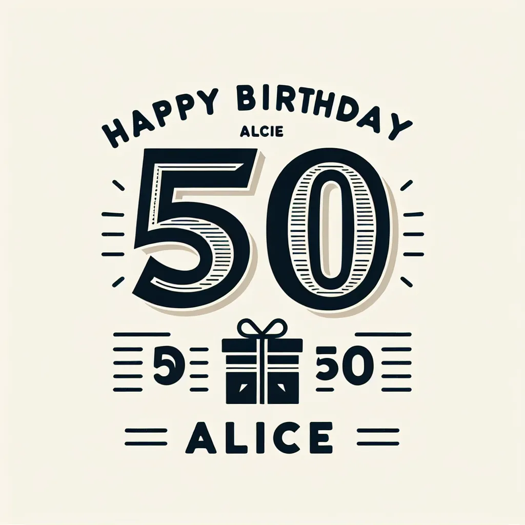 Happy 50th Birthday Alice with Gift Modern Minimalist Style