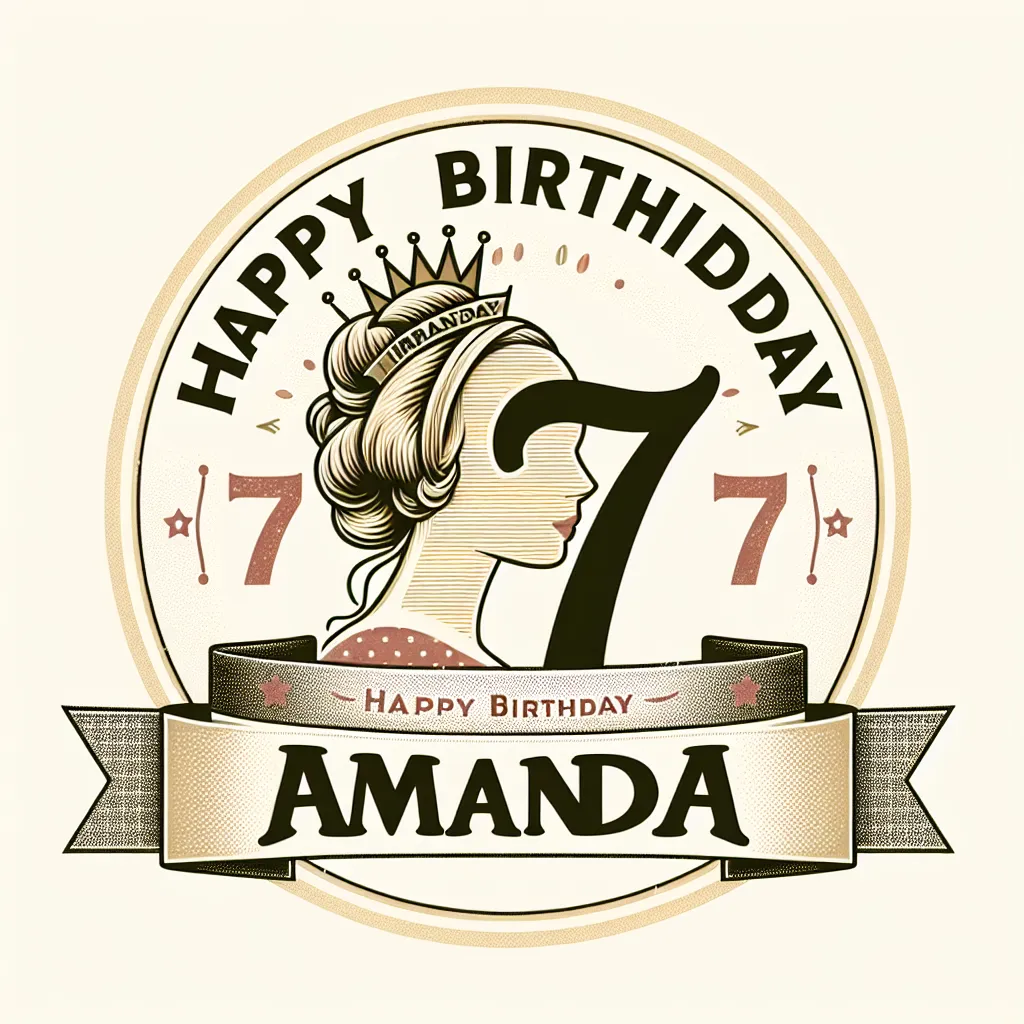 Happy 77th Birthday Amanda with Ribbon Vintage Nostalgic Style