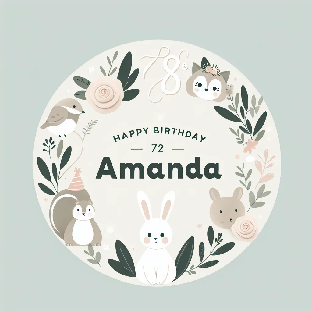 Happy 78th Birthday Amanda with Cute Animals Modern Minimalist Style