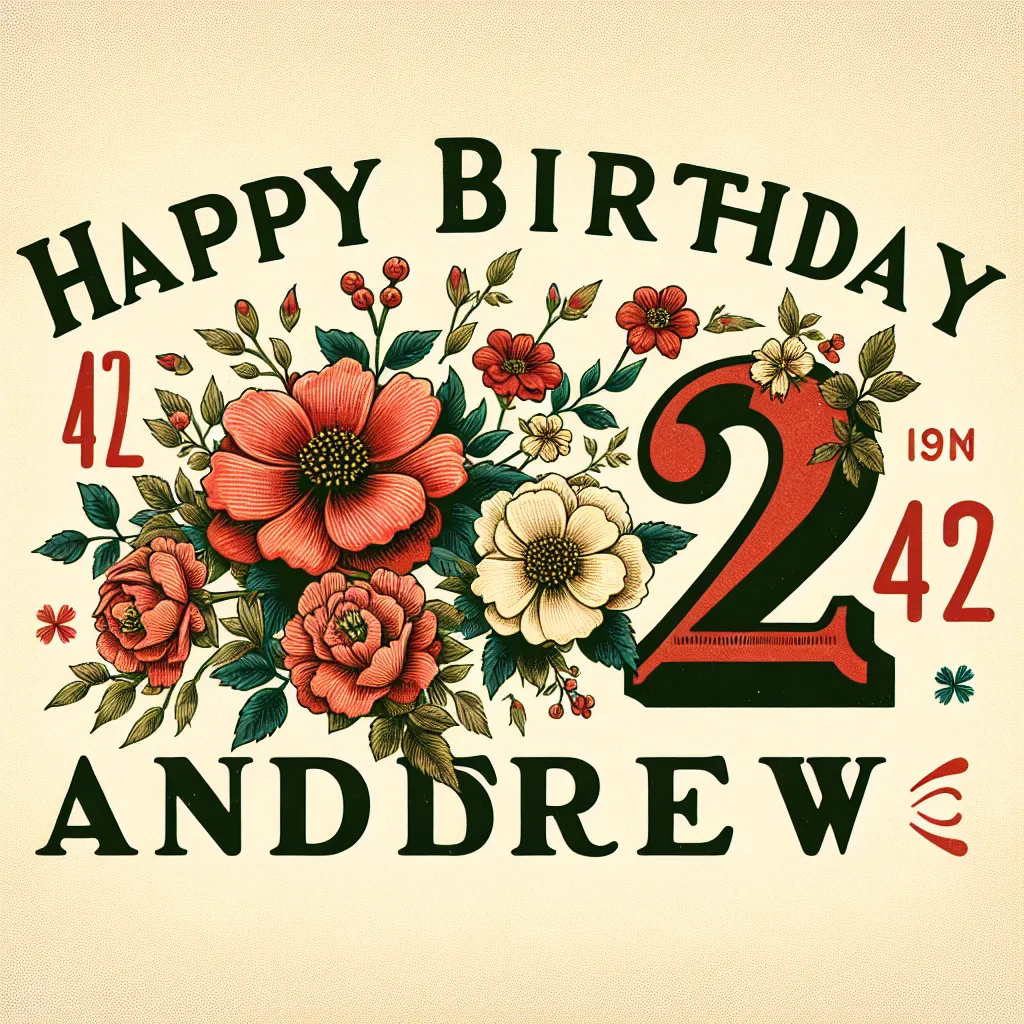 Happy 42nd Birthday Andrew with Flowers Vintage Nostalgic Style