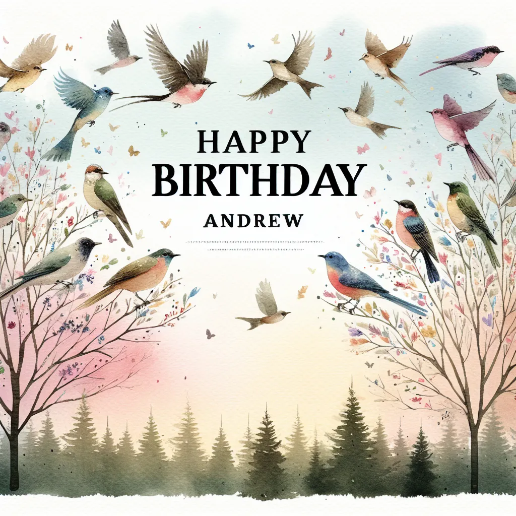 Happy 97th Birthday Andrew with Birds Watercolor Style