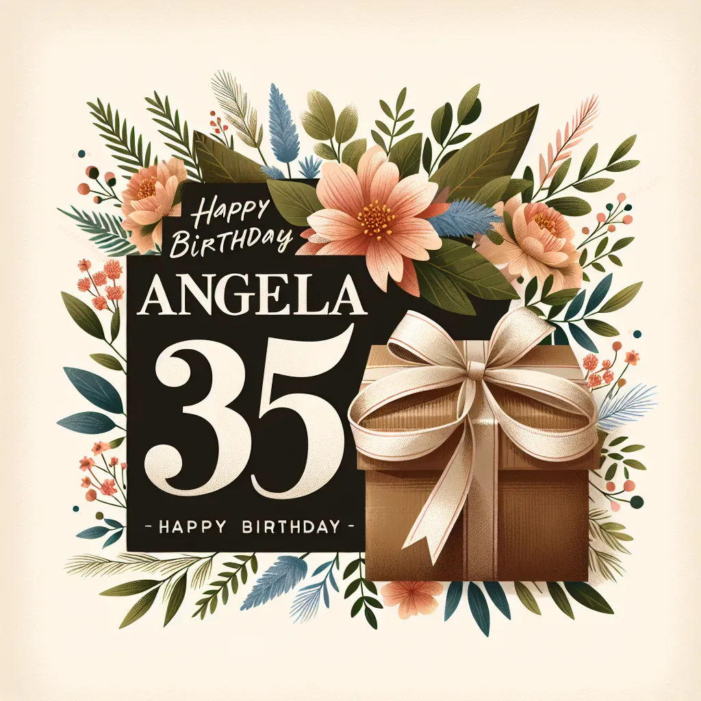 Happy 35th Birthday Angela with Gift Nature Floral Style