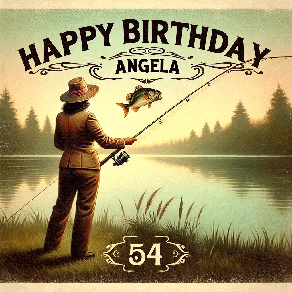 Happy 54th Birthday Angela with Fisherman Vintage Nostalgic Style