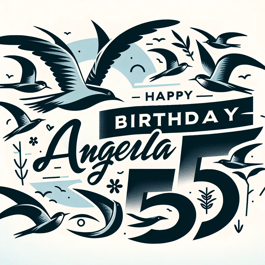 Happy 55th Birthday Angela with Birds Modern Minimalist Style
