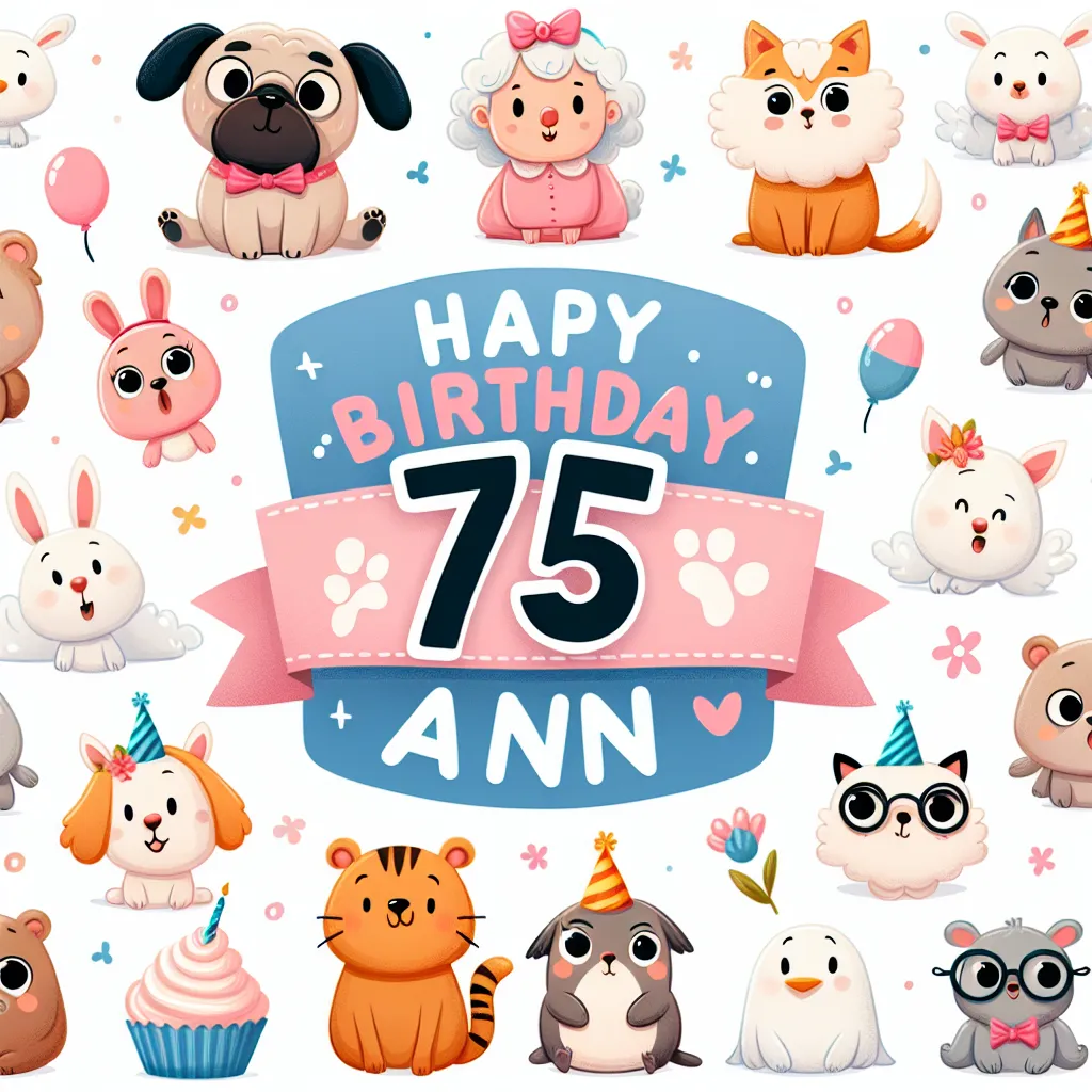 Happy 75th Birthday Ann with Cute Animals Humorous Funny Style
