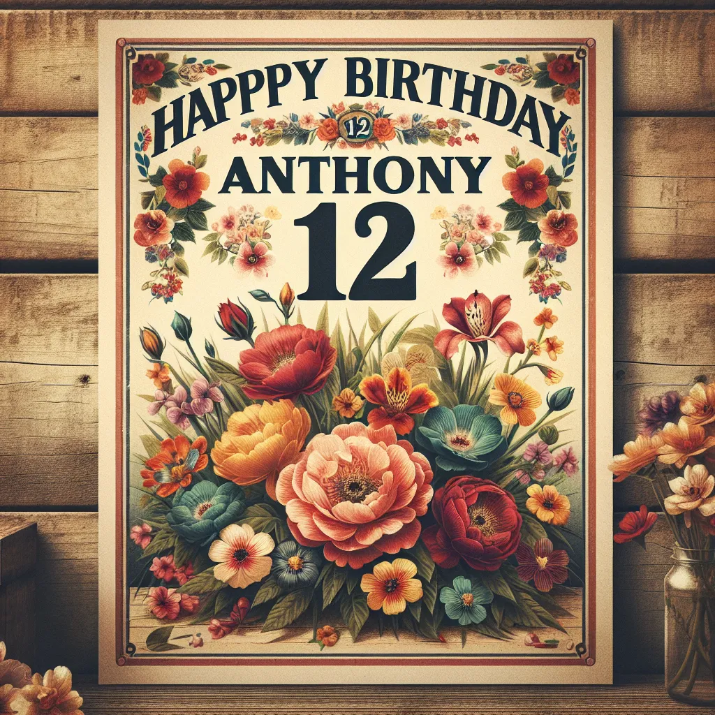 Happy 12th Birthday Anthony with Flowers Vintage Nostalgic Style