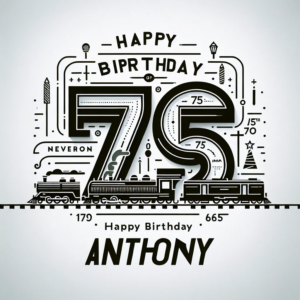 Happy 75th Birthday Anthony with Train Modern Minimalist Style