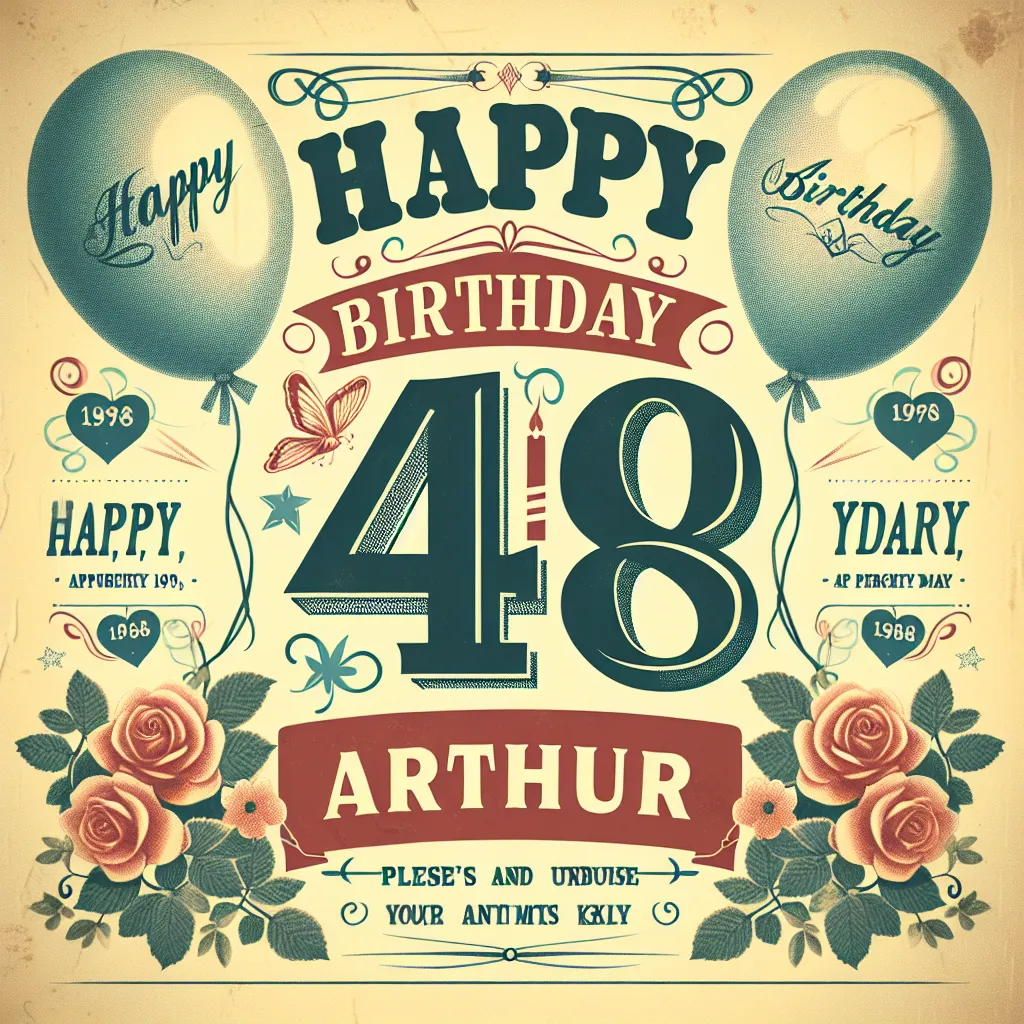 Happy 48th Birthday Arthur with Balloon Vintage Nostalgic Style