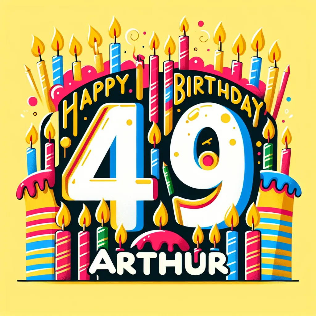 Happy 49th Birthday Arthur with Candle Illustration Cartoon Style