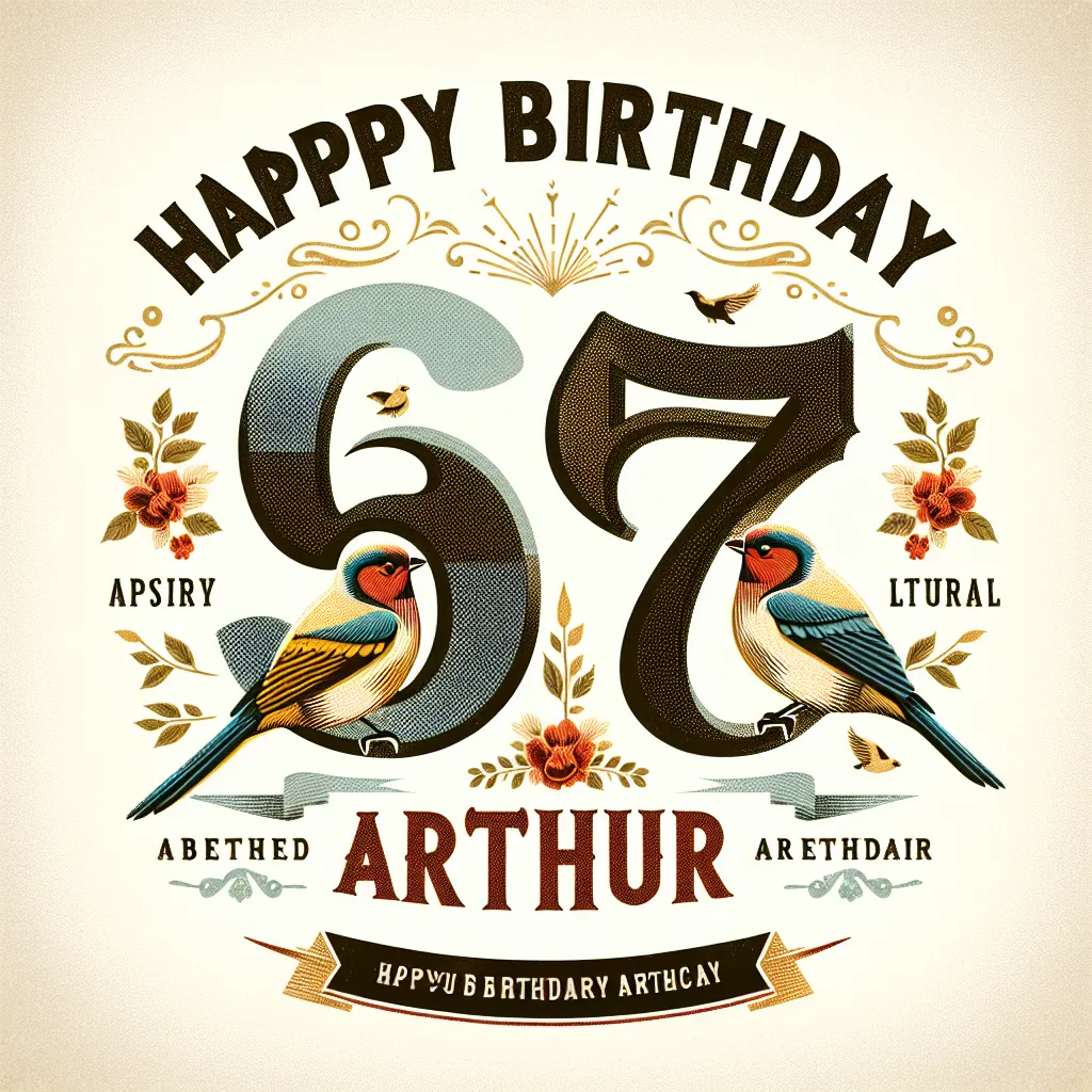 Happy 67th Birthday Arthur with Birds Vintage Nostalgic Style