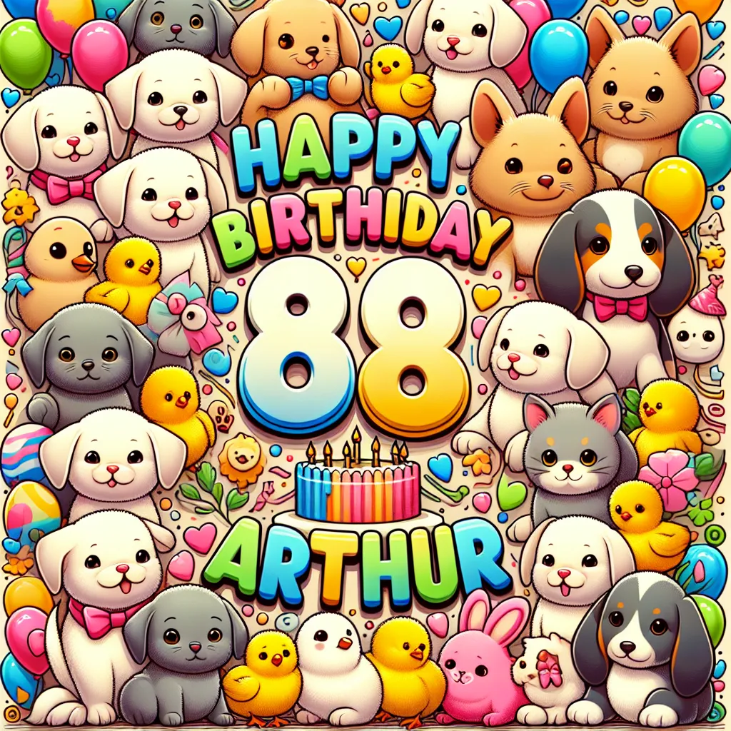 Happy 88th Birthday Arthur with Cute Animals Abstract Art Style