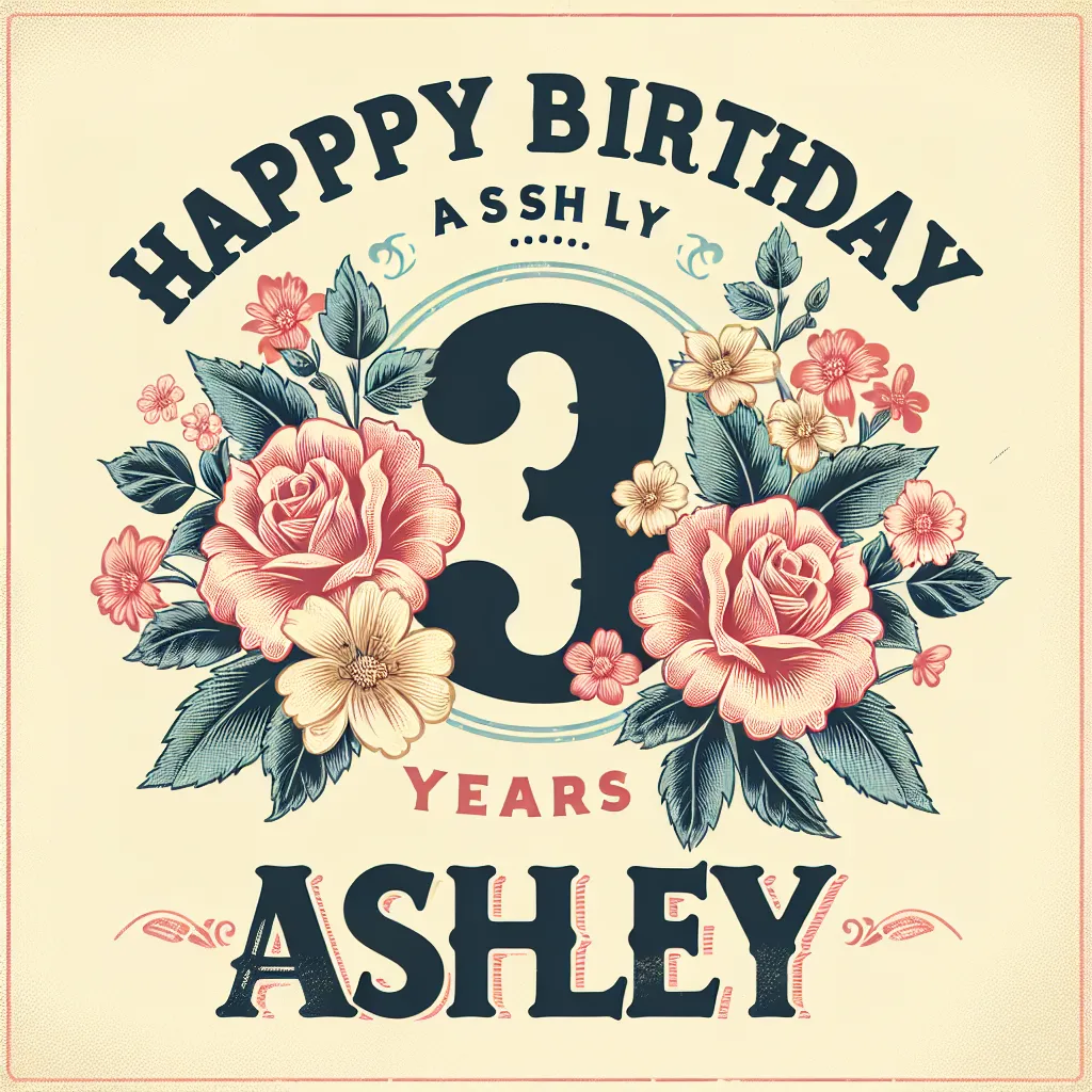 Happy 3rd Birthday Ashley with Flowers Vintage Nostalgic Style