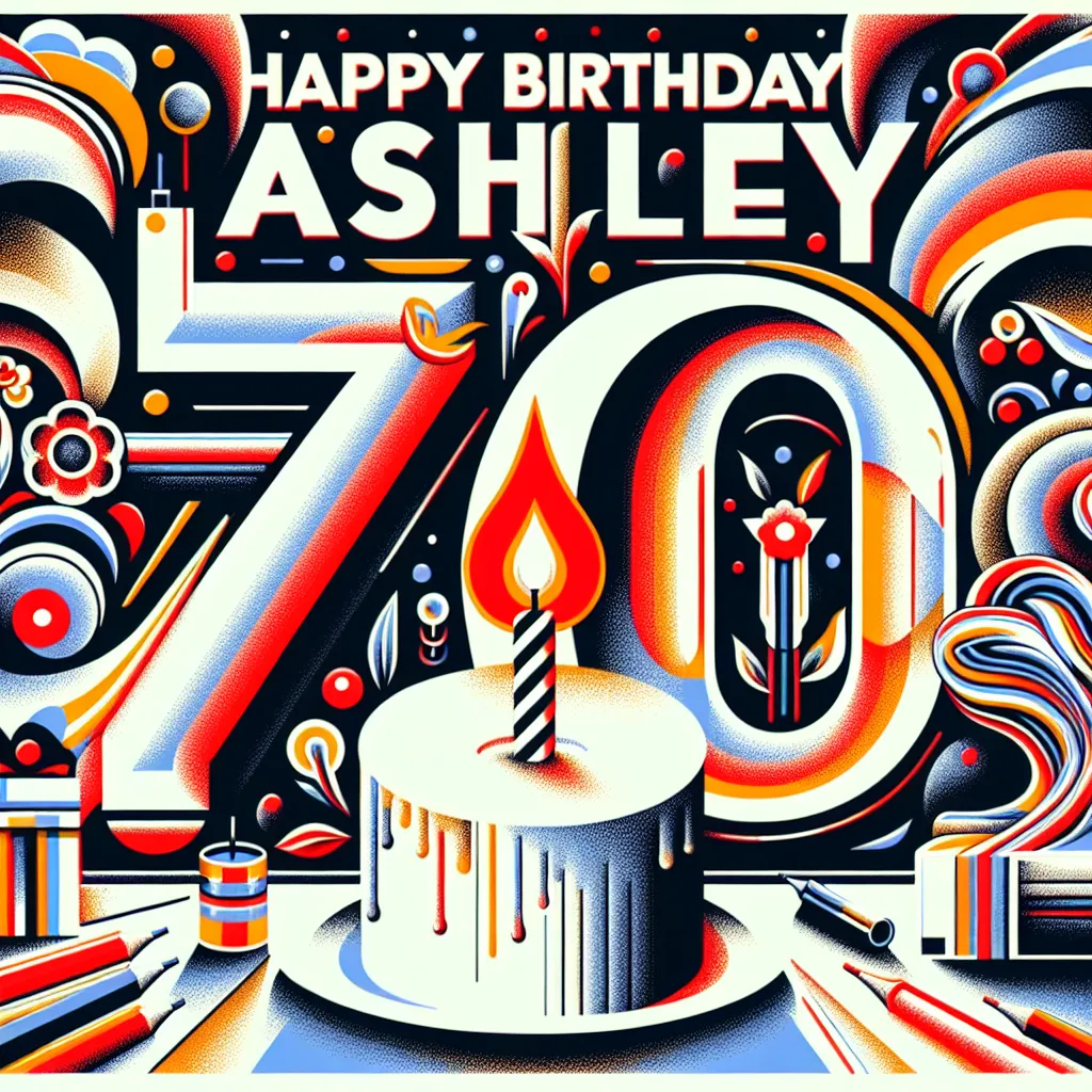 Happy 70th Birthday Ashley with Candle Abstract Art Style