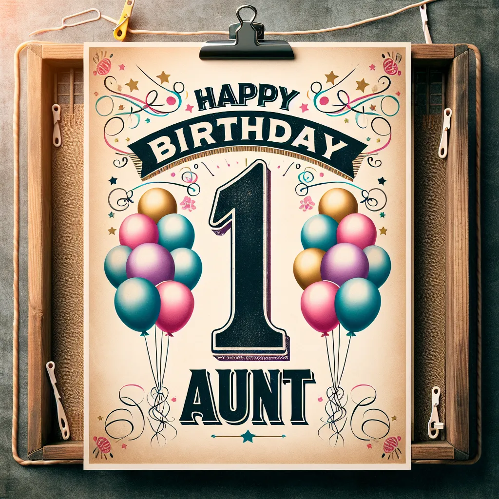 Happy 1st Birthday Aunt with Balloon Vintage Nostalgic Style